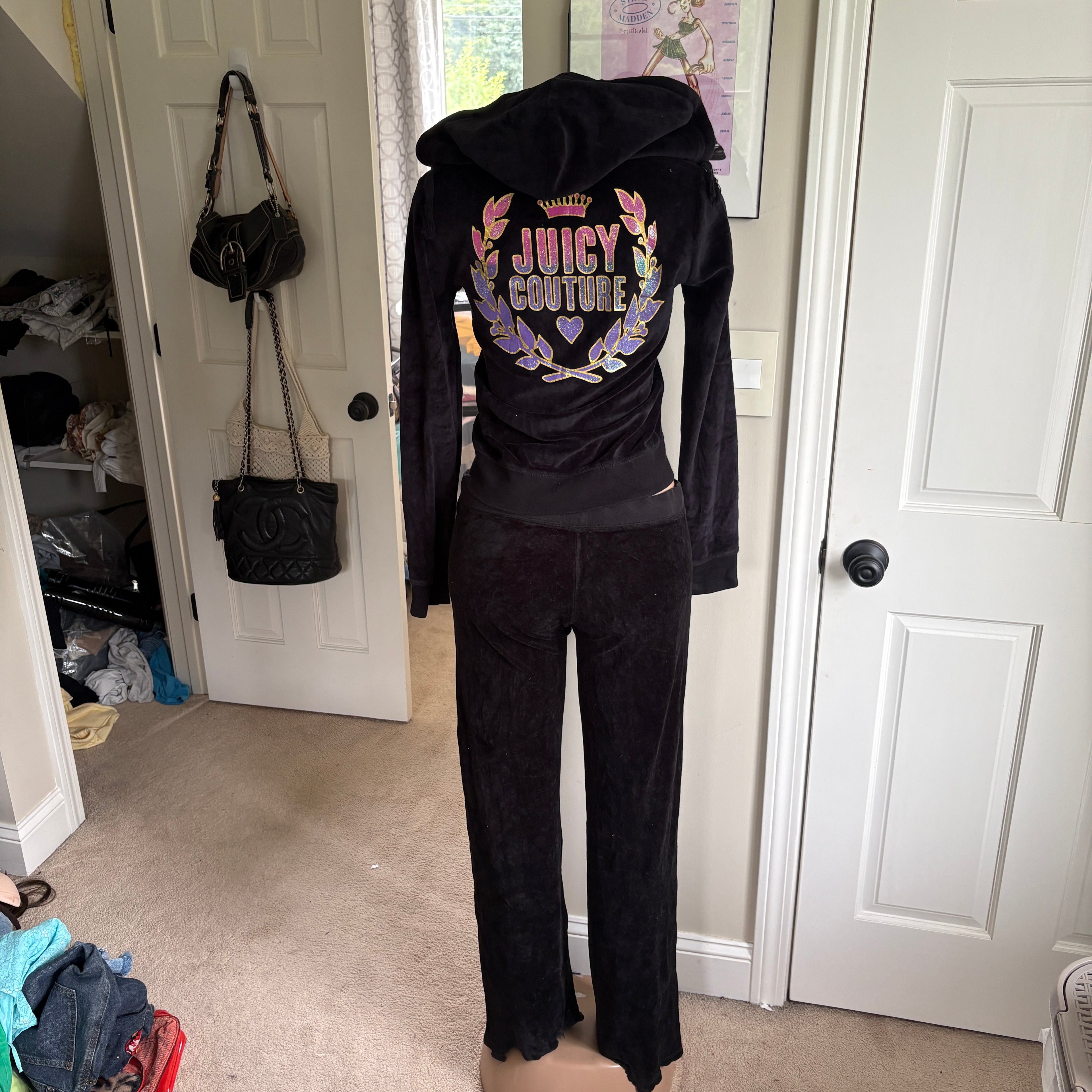 00s Juicy Couture black velour tracksuit set (size S)