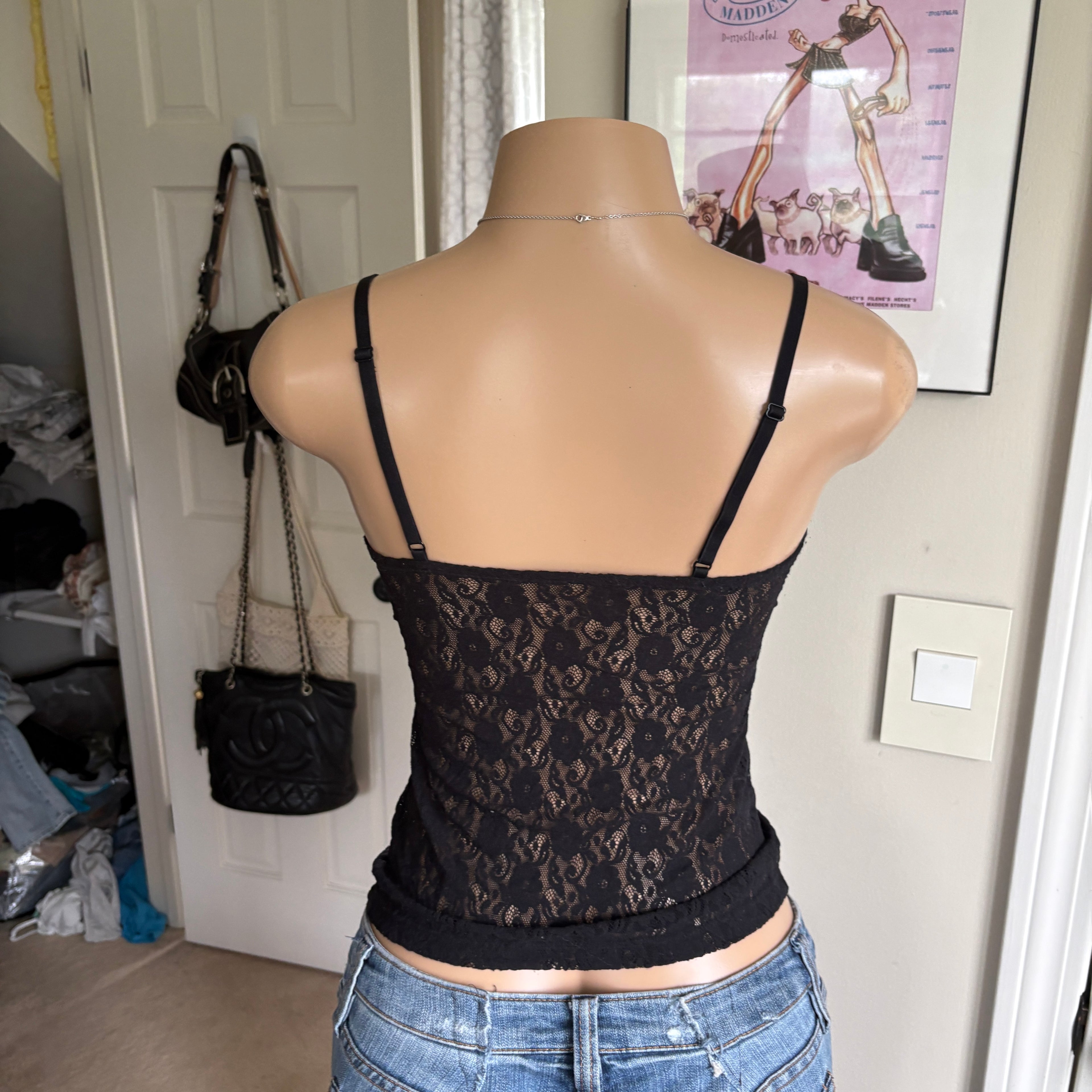 00s black floral lace cami (size S)