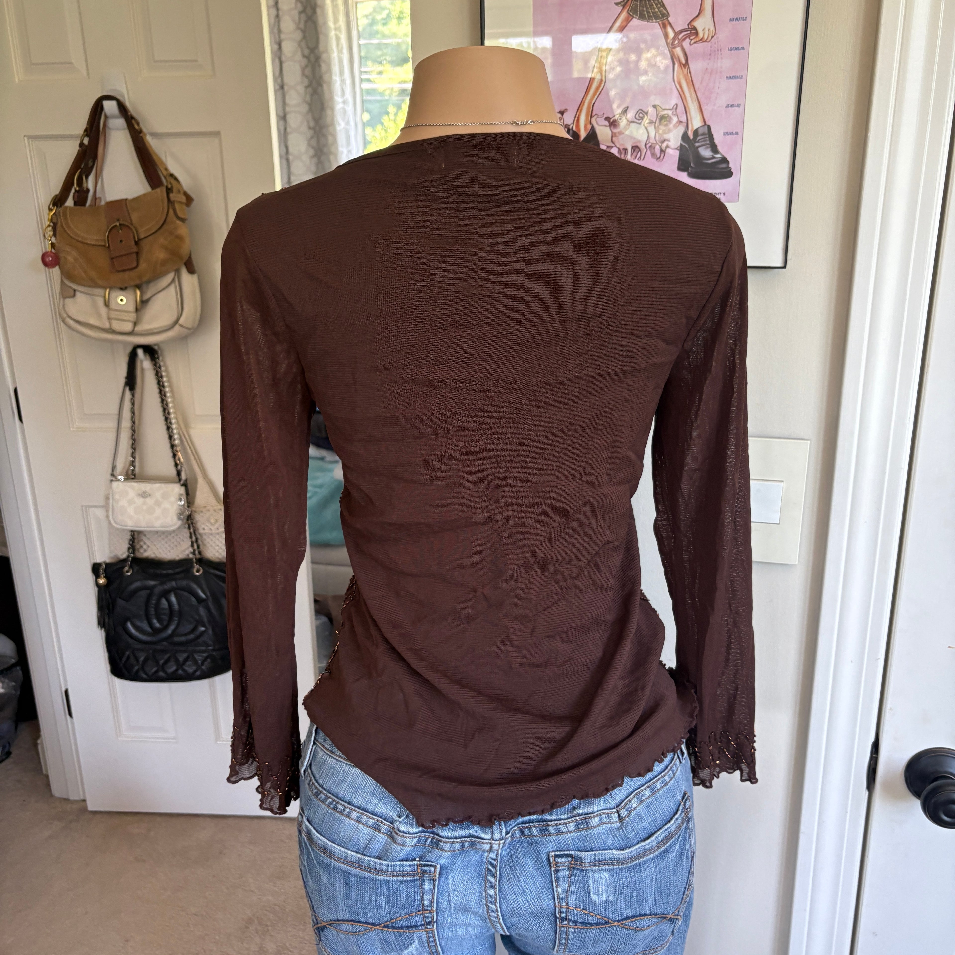 00s brown beaded long sleeve (size M/L)