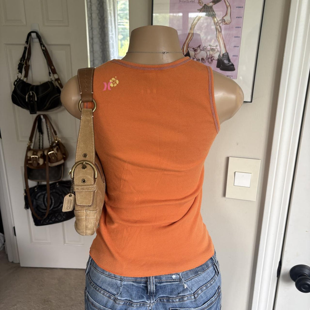 y2k 2000s Hurley spellout orange hibiscus graphic tank top