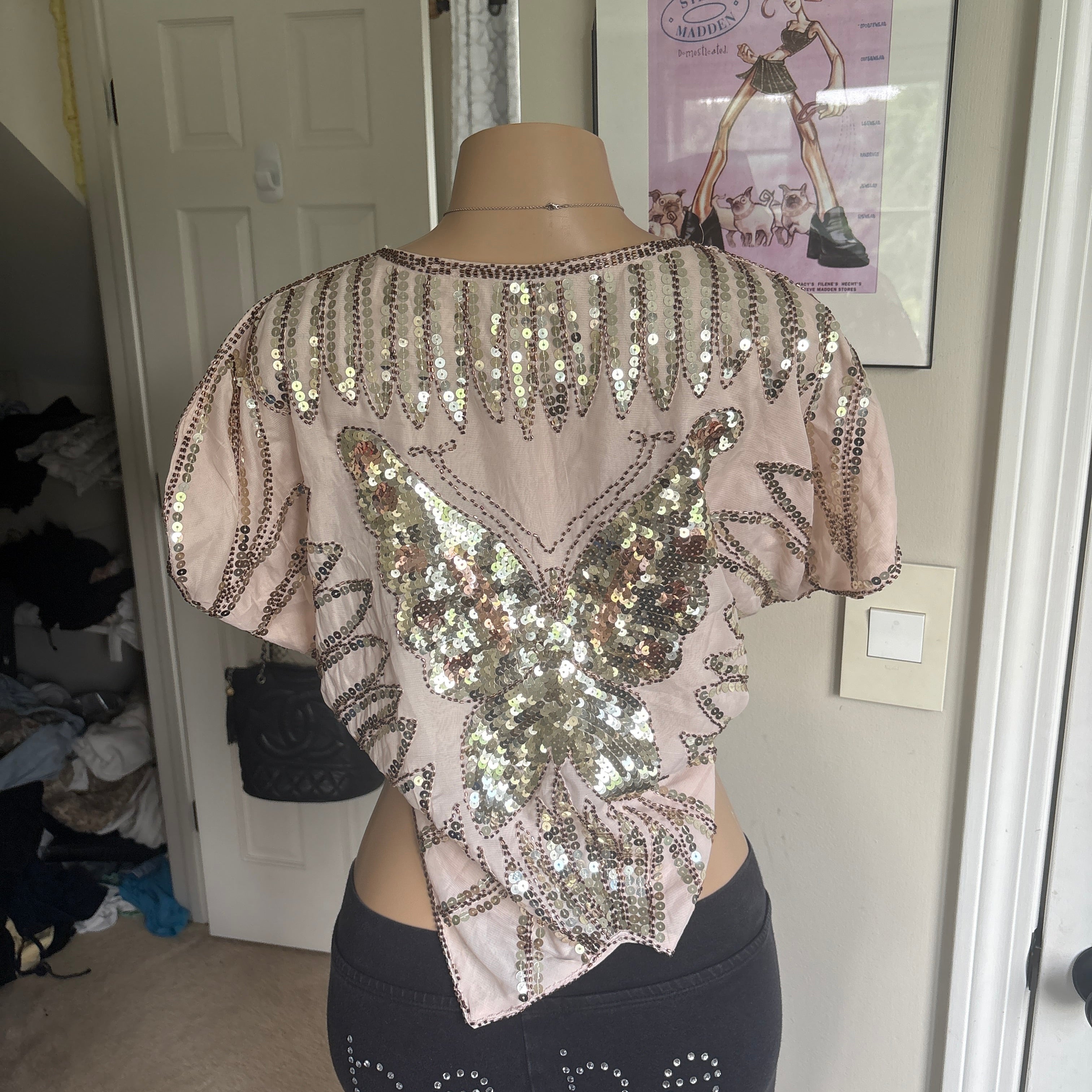 00s butterfly sequin batwing poncho top (size M)