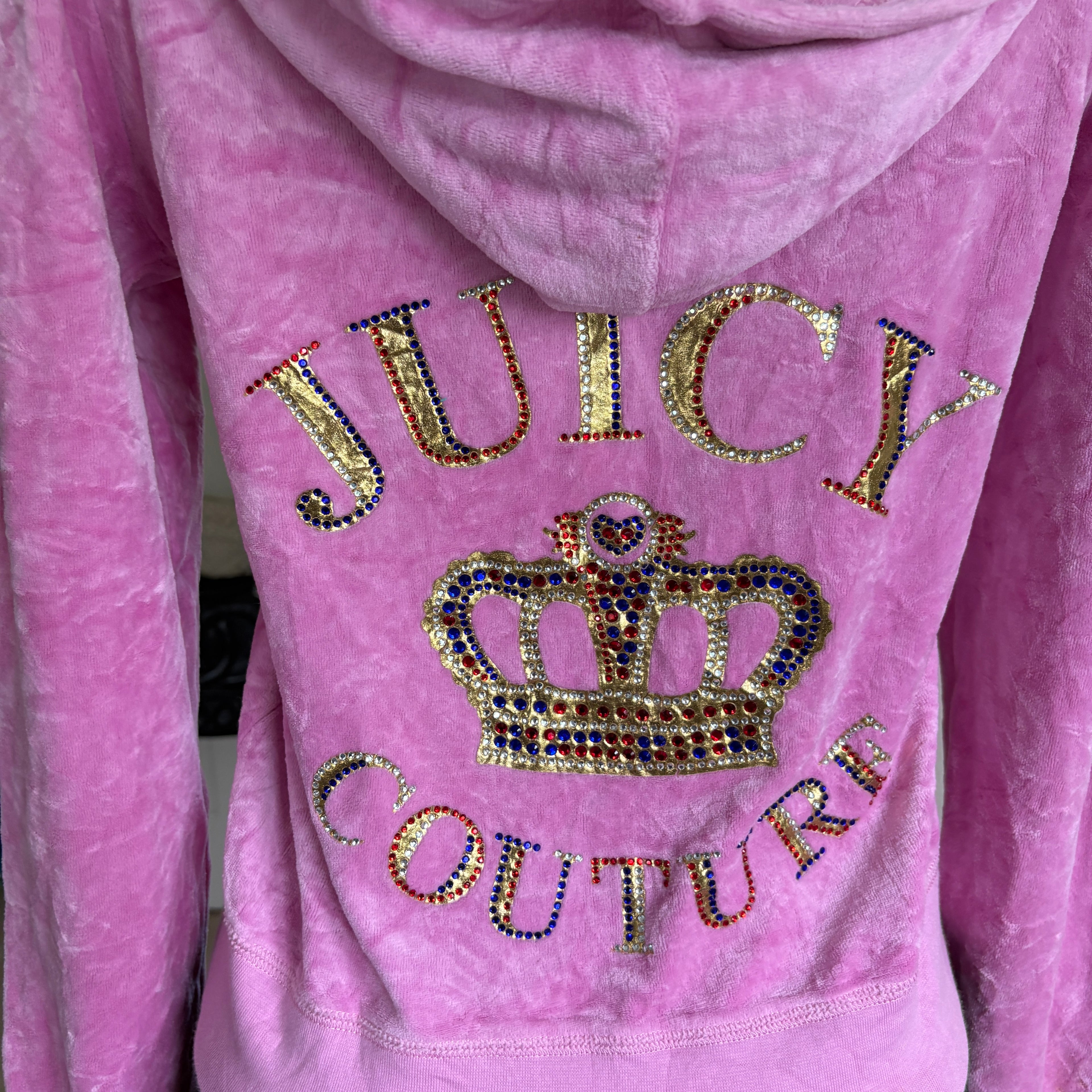 00s Juicy Couture pink spellout bling zip track hoodie (size XL)