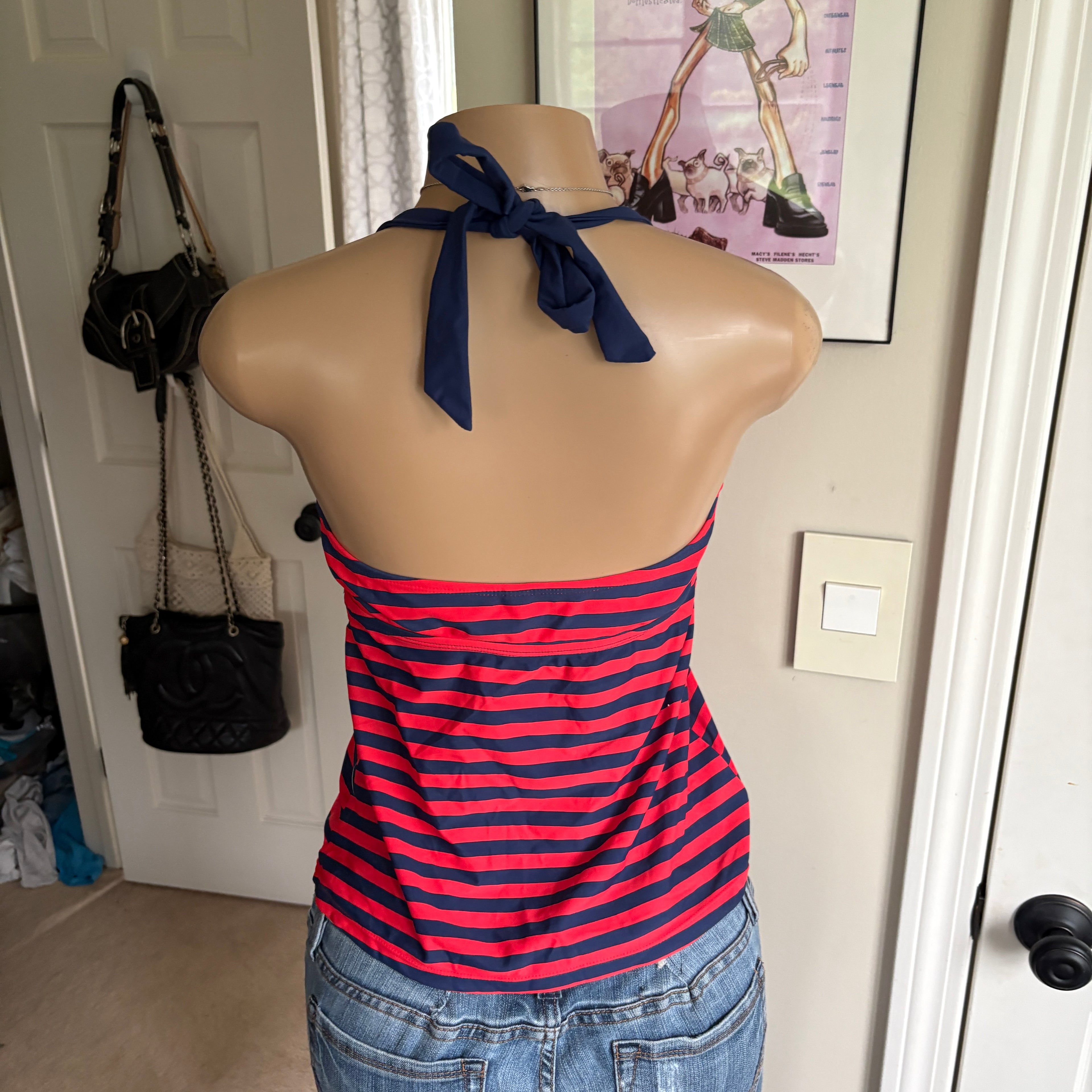 00s red and navy striped halter top (size S)