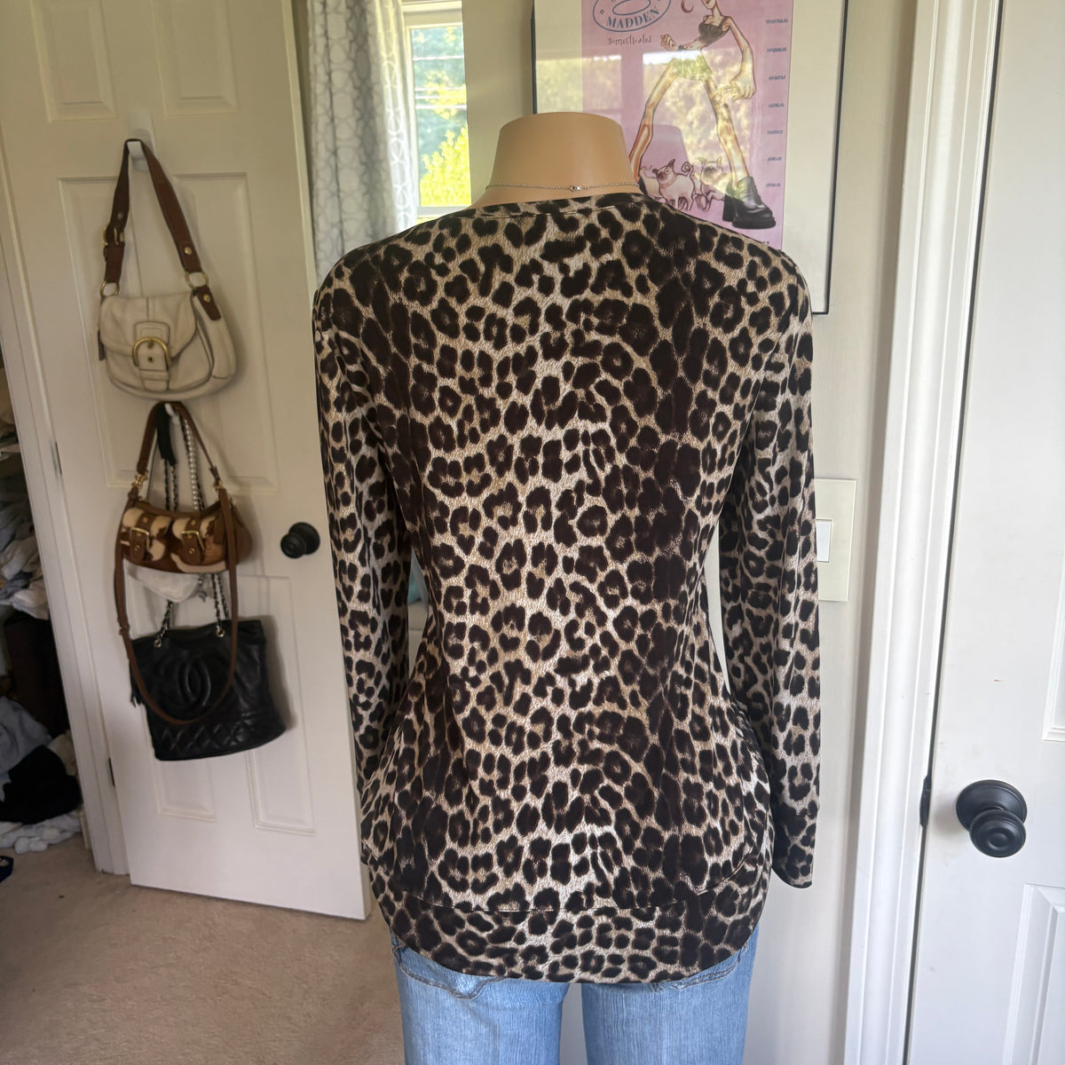 00s Cache leopard print studded long sleeve (size L)