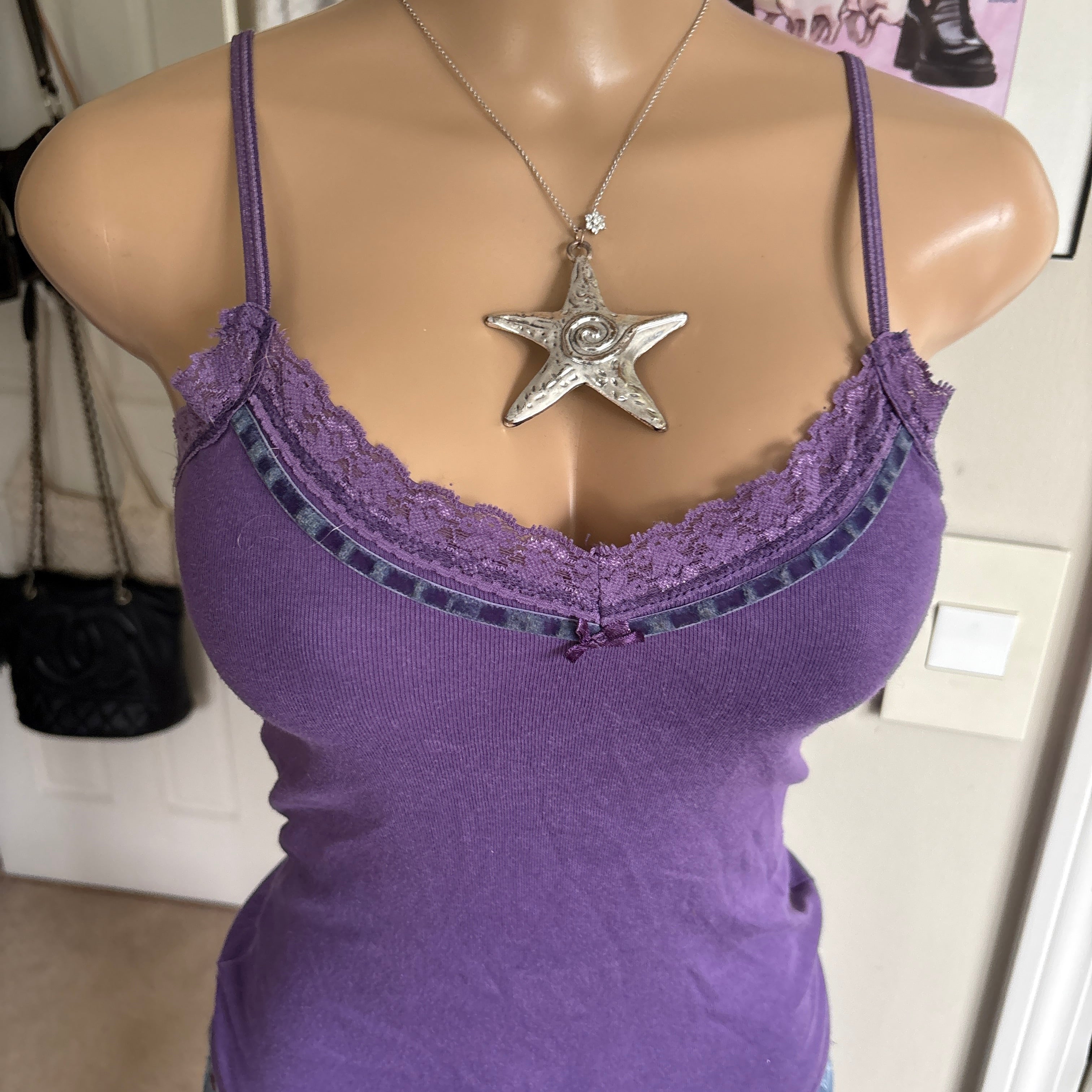 00s purple lace cami tank top (size S)