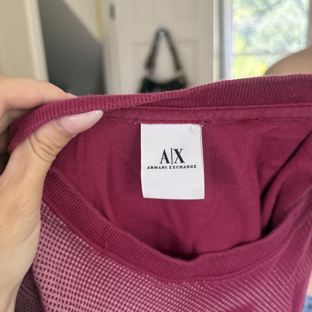 Y2K 2000s Armani Exchange Pink Mesh Graphic Baby Tee