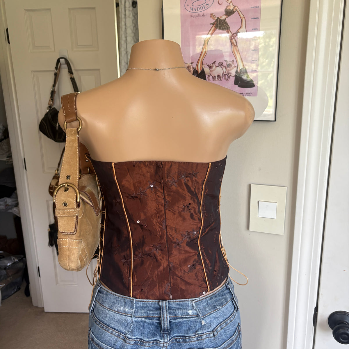 00s brown strapless corset top (size L)