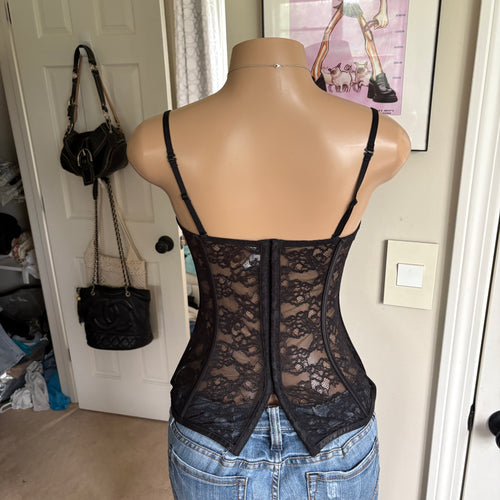 00s black lace corset bustier top (size L)