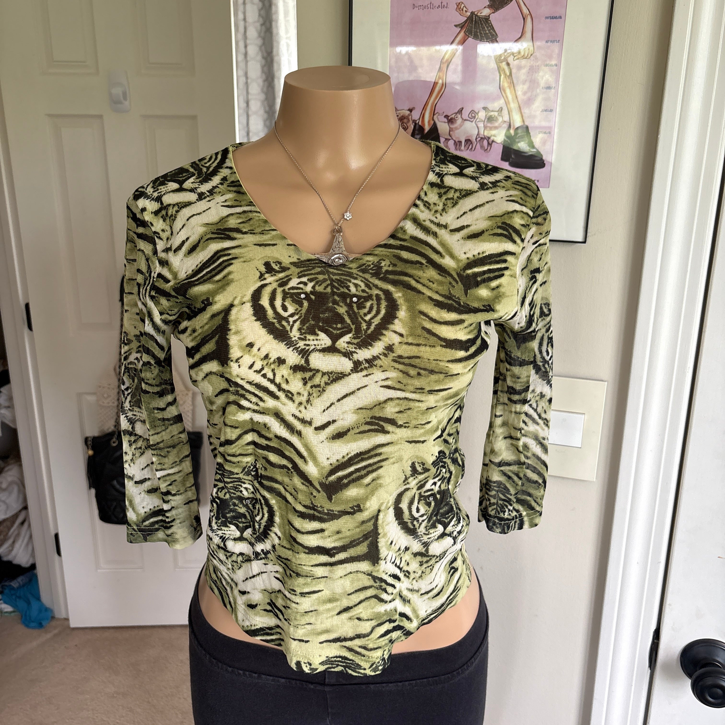 00s Morgan De Toi green tiger mesh top (size S/M)