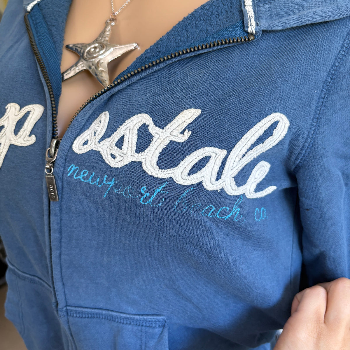 00s Aeropostale blue spellout zip hoodie (size S)