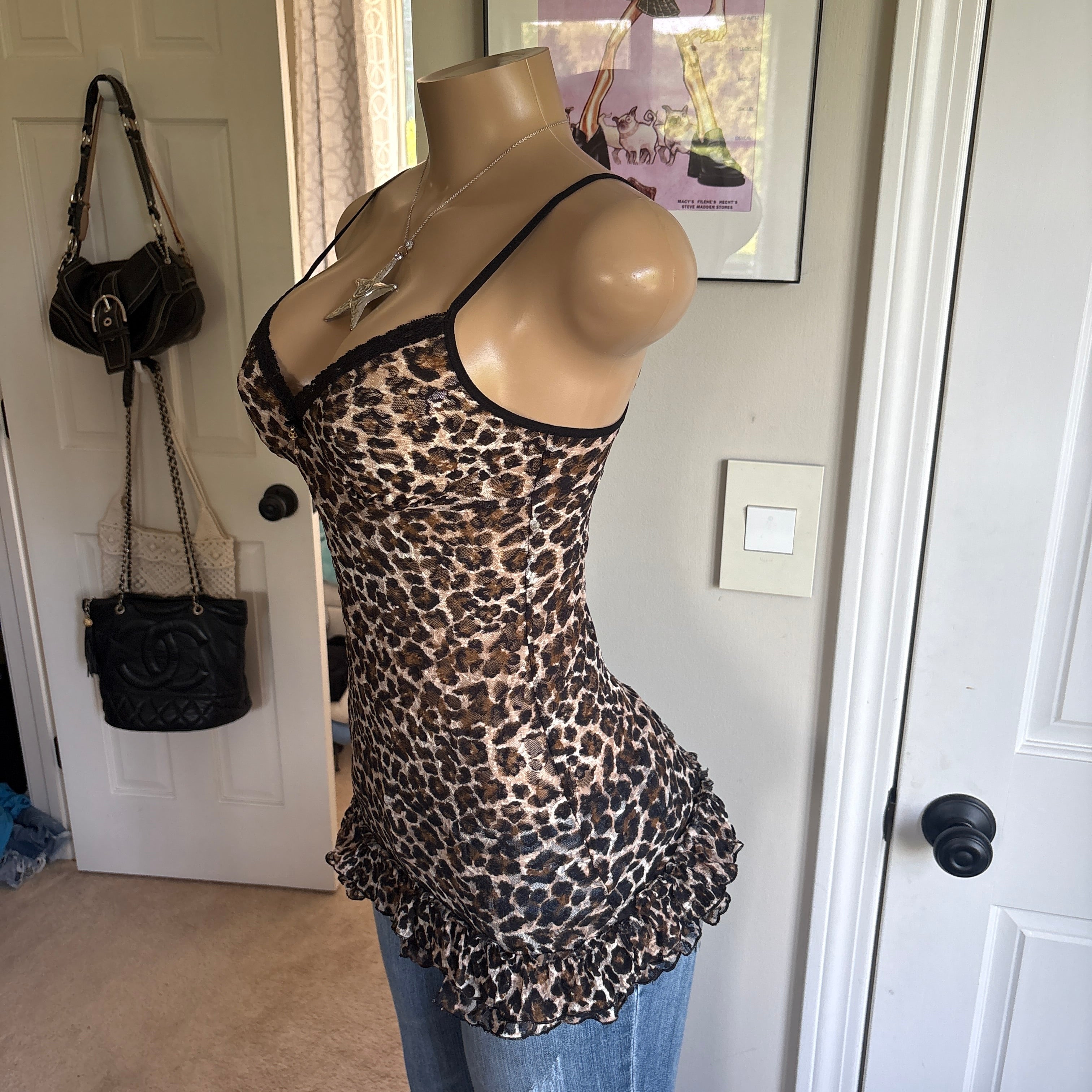 00s Victoria's Secret leopard print mesh slip cami (size M)