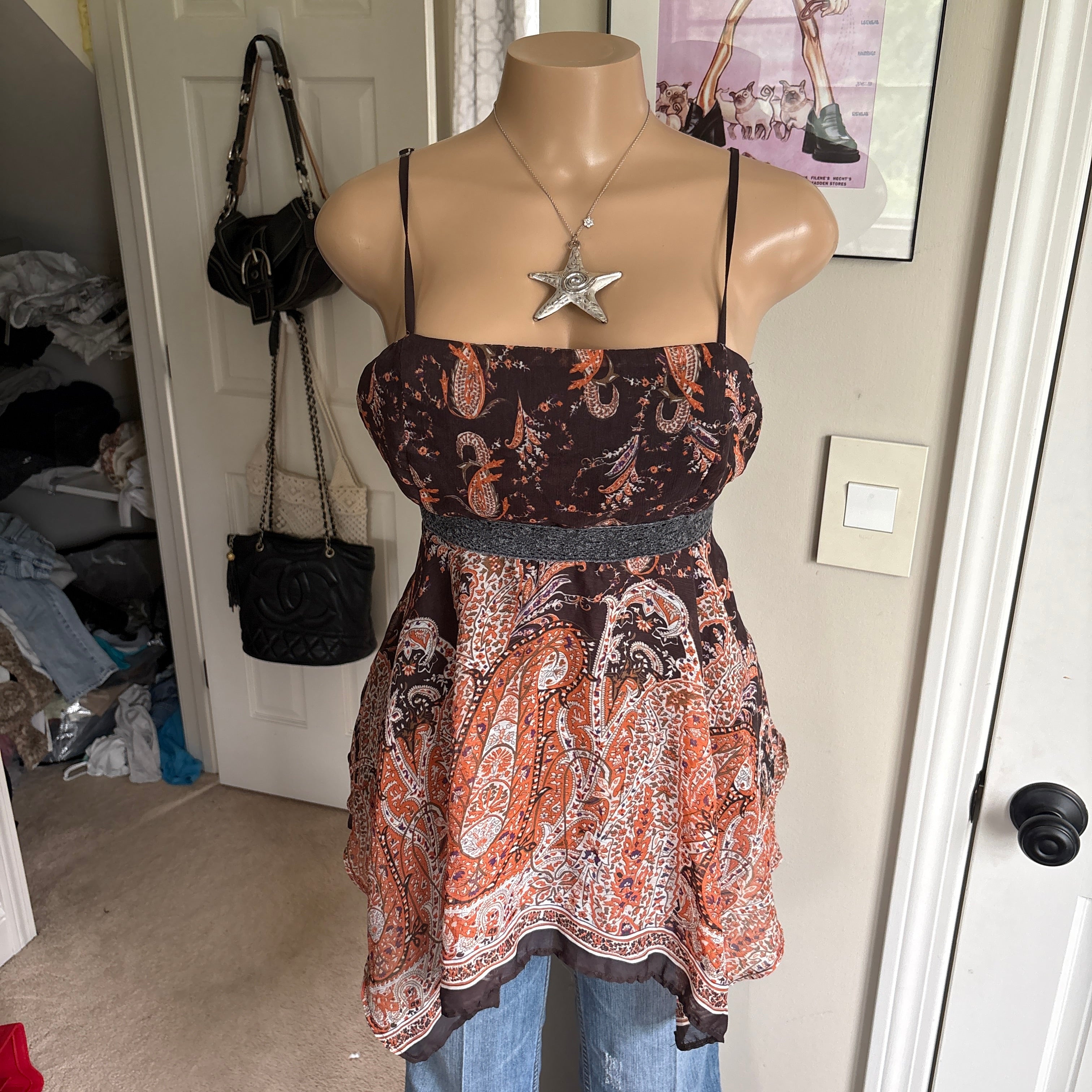 00s boho fairy paisley tie back asymmetrical dress (size L)