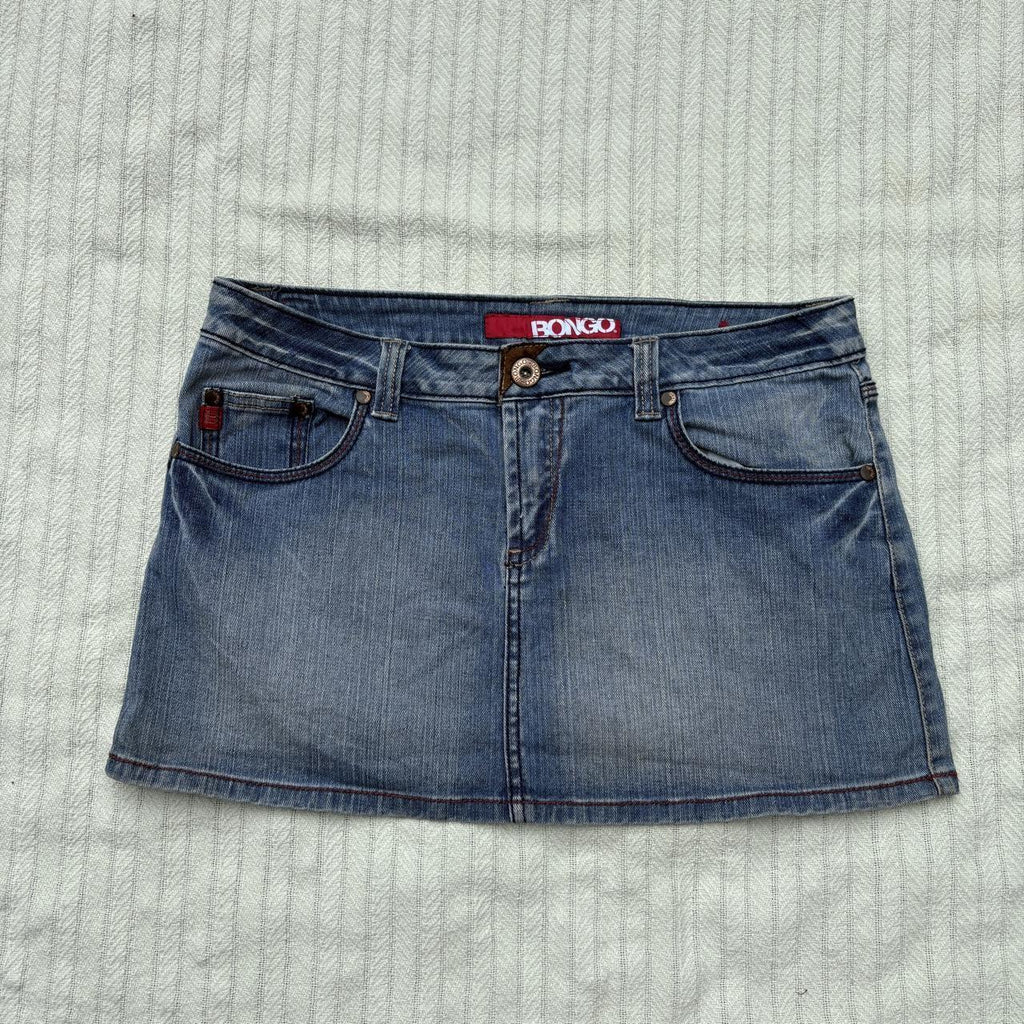 y2k 2000s bongo embroidered pocket denim micro mini skirt