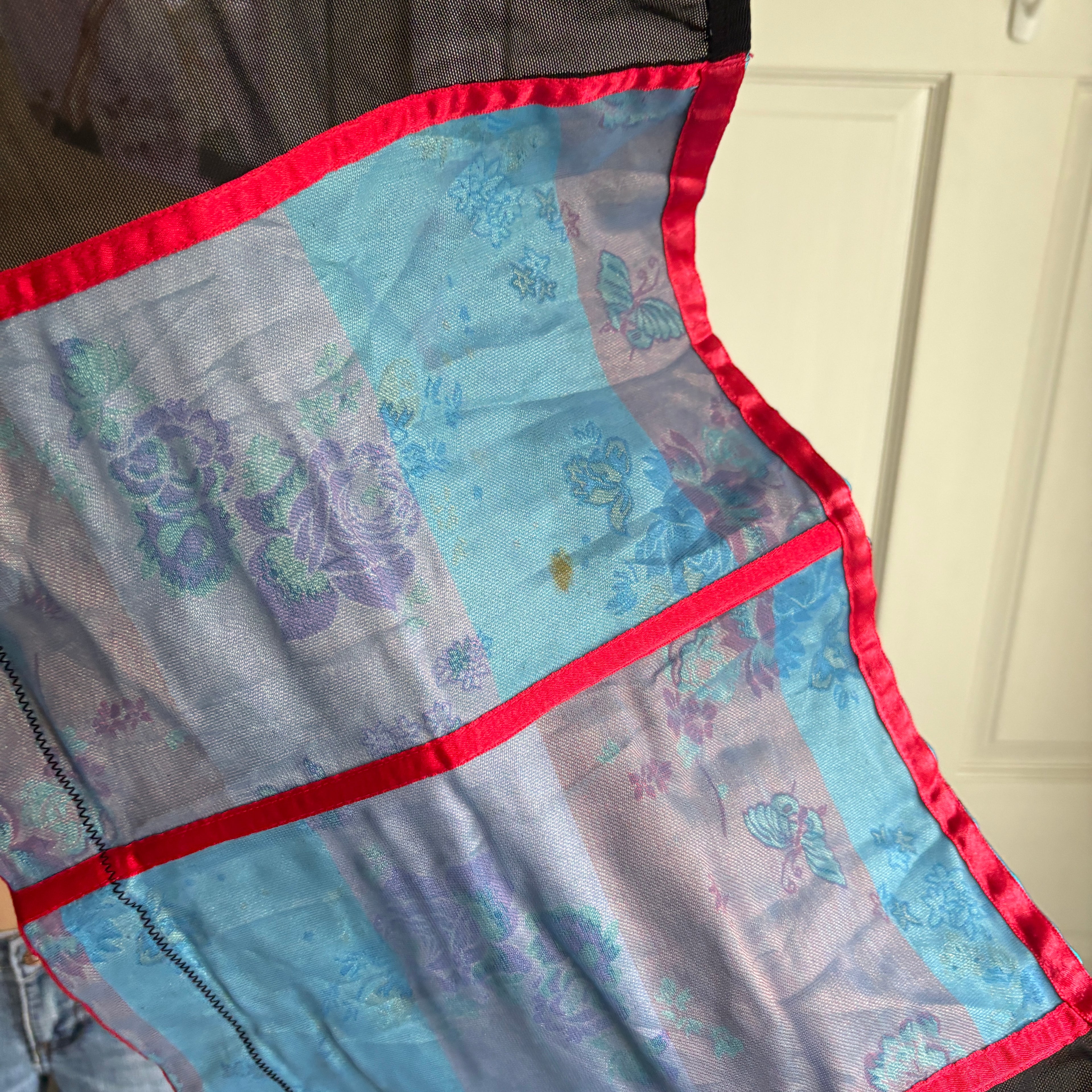 00s blue floral strapless corset top (size L)