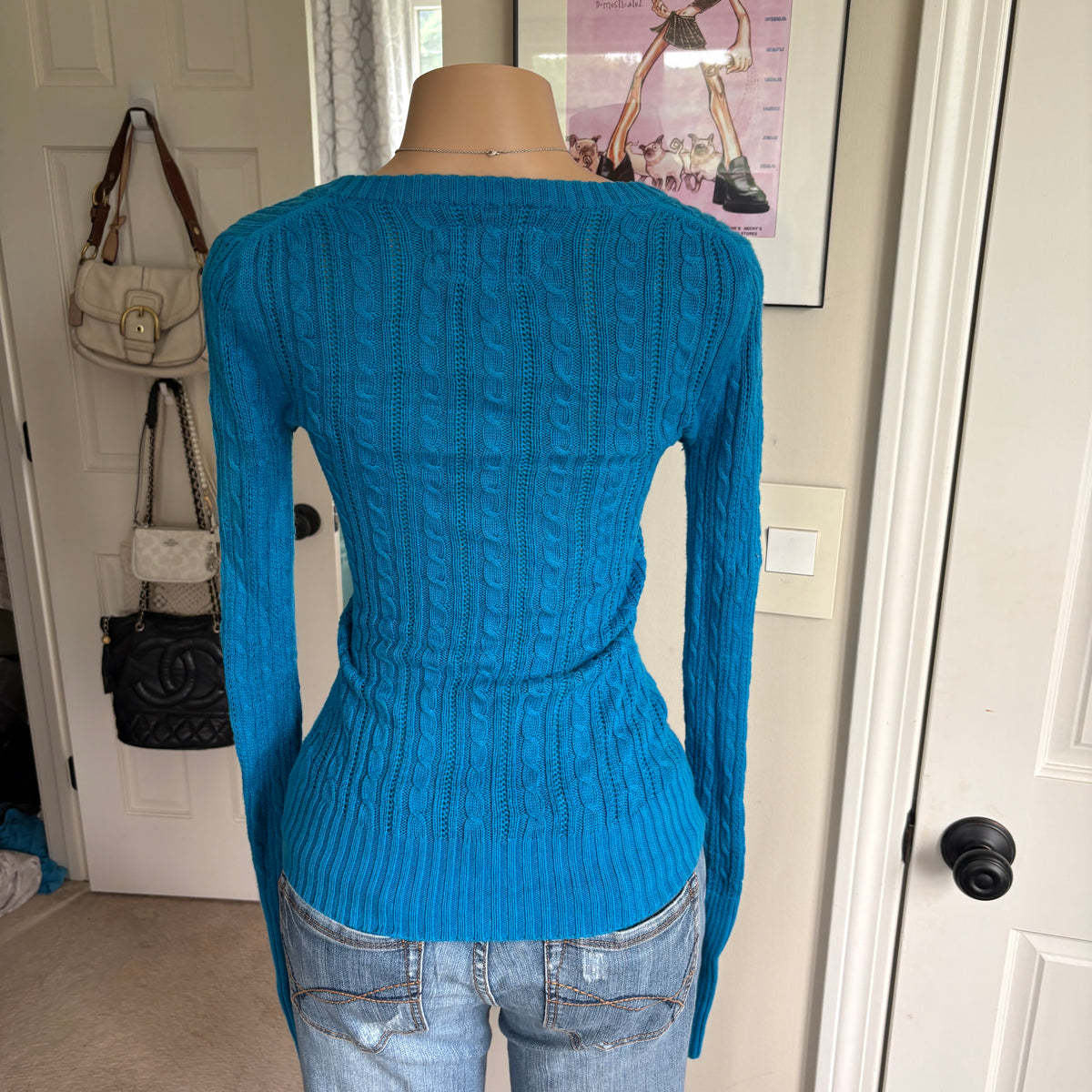 00s American Eagle blue fitted sweater top (size S)