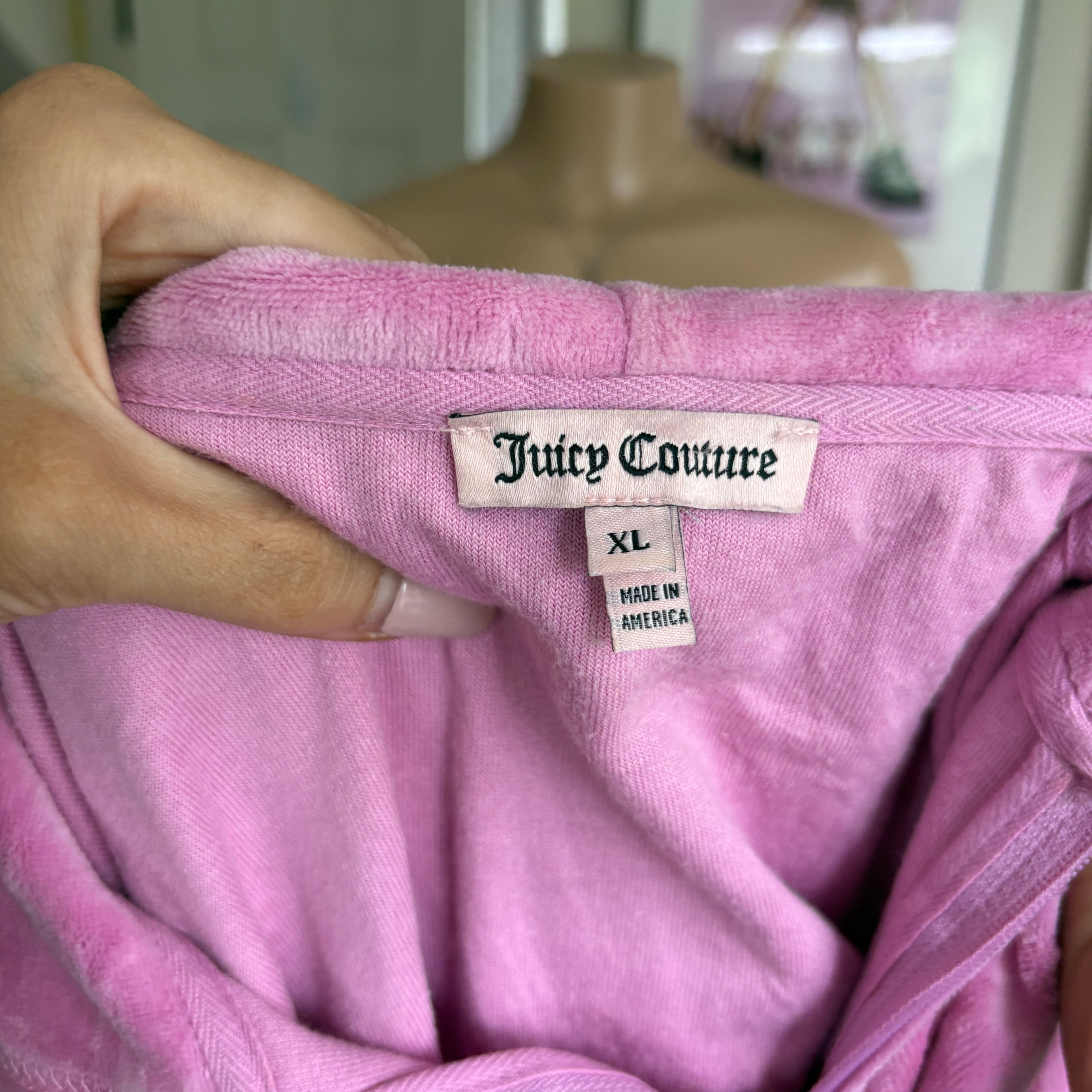 00s Juicy Couture pink spellout bling zip track hoodie (size XL)
