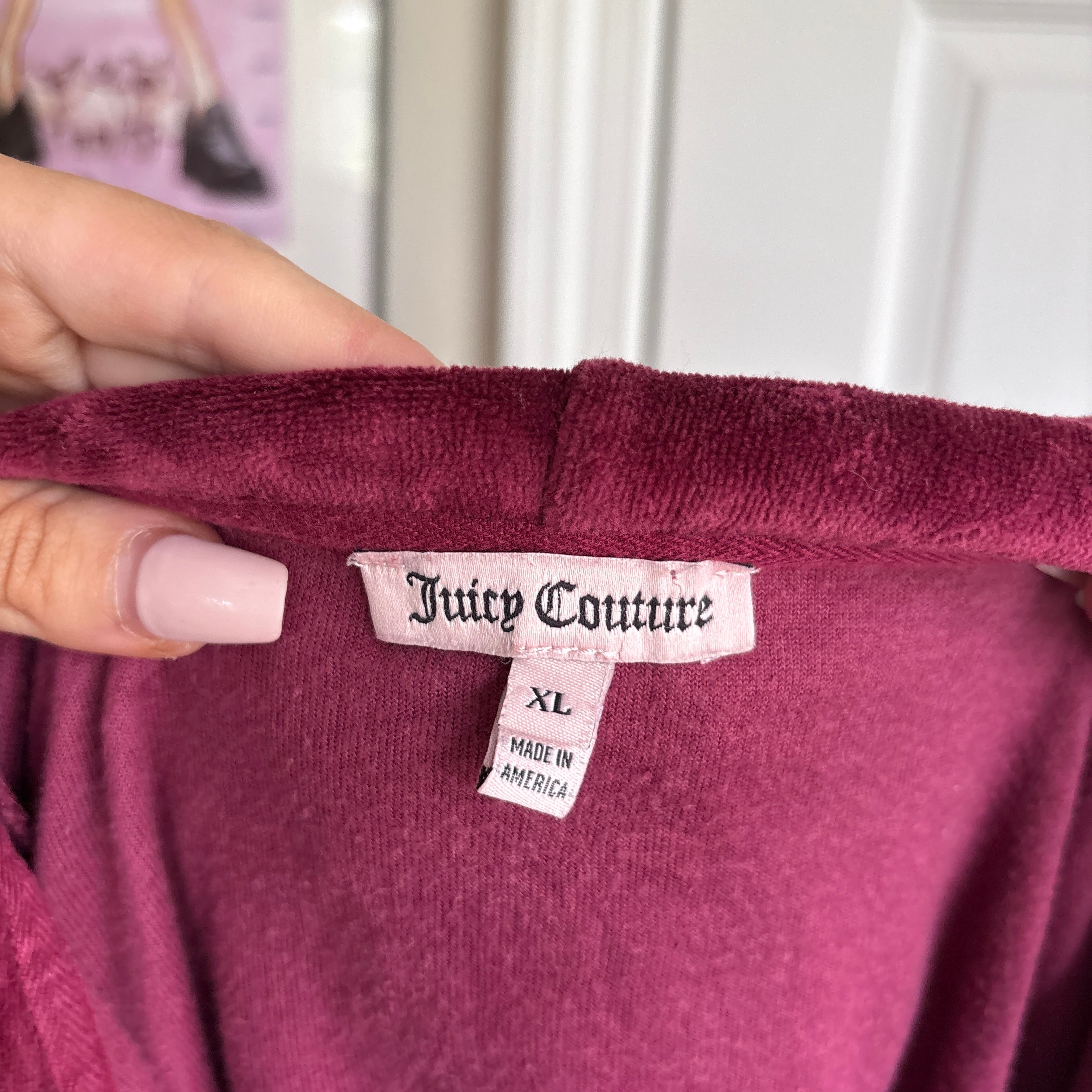 00s Juicy Couture burgundy velour track zip hoodie (size XL)