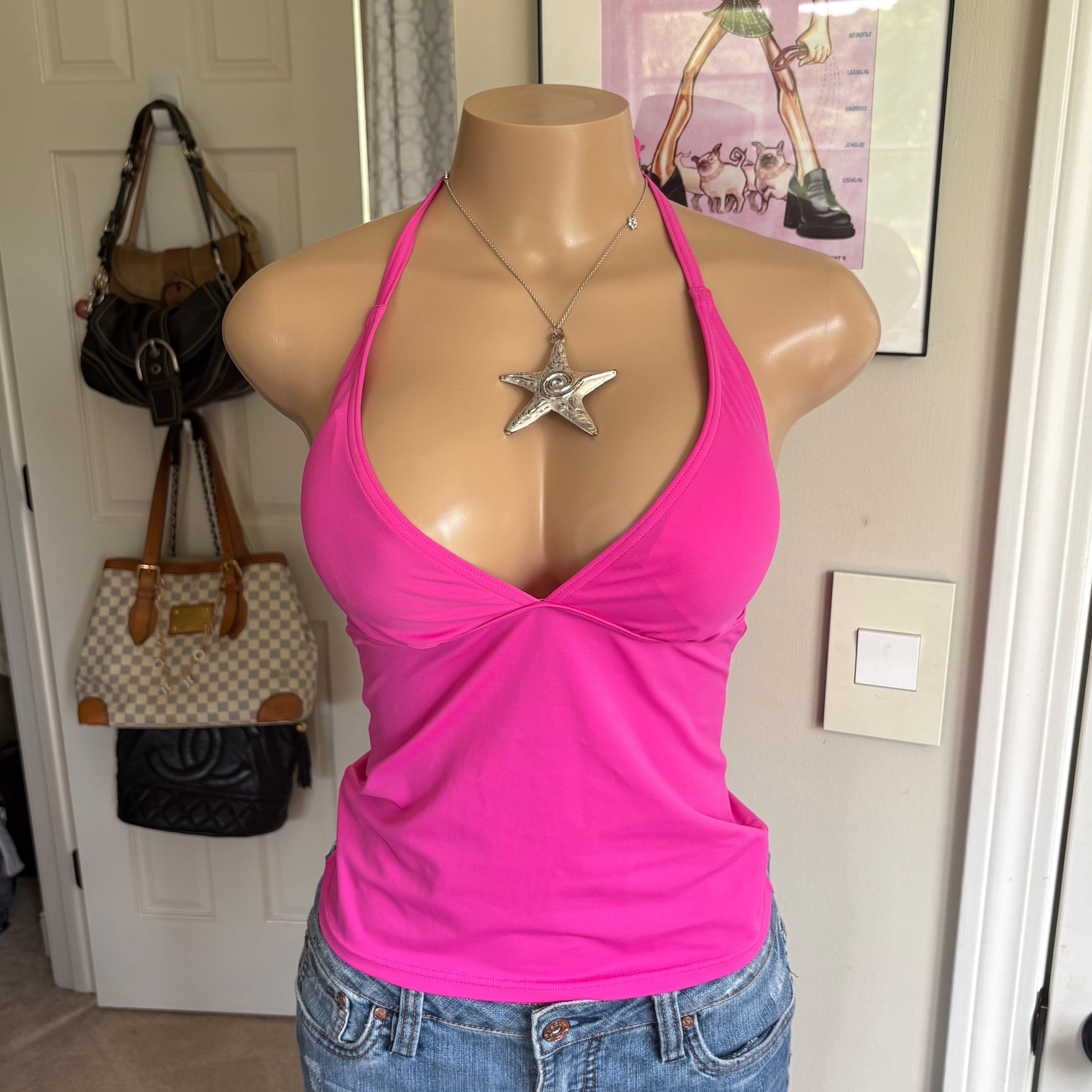 00s pink v neck halter top (size M)
