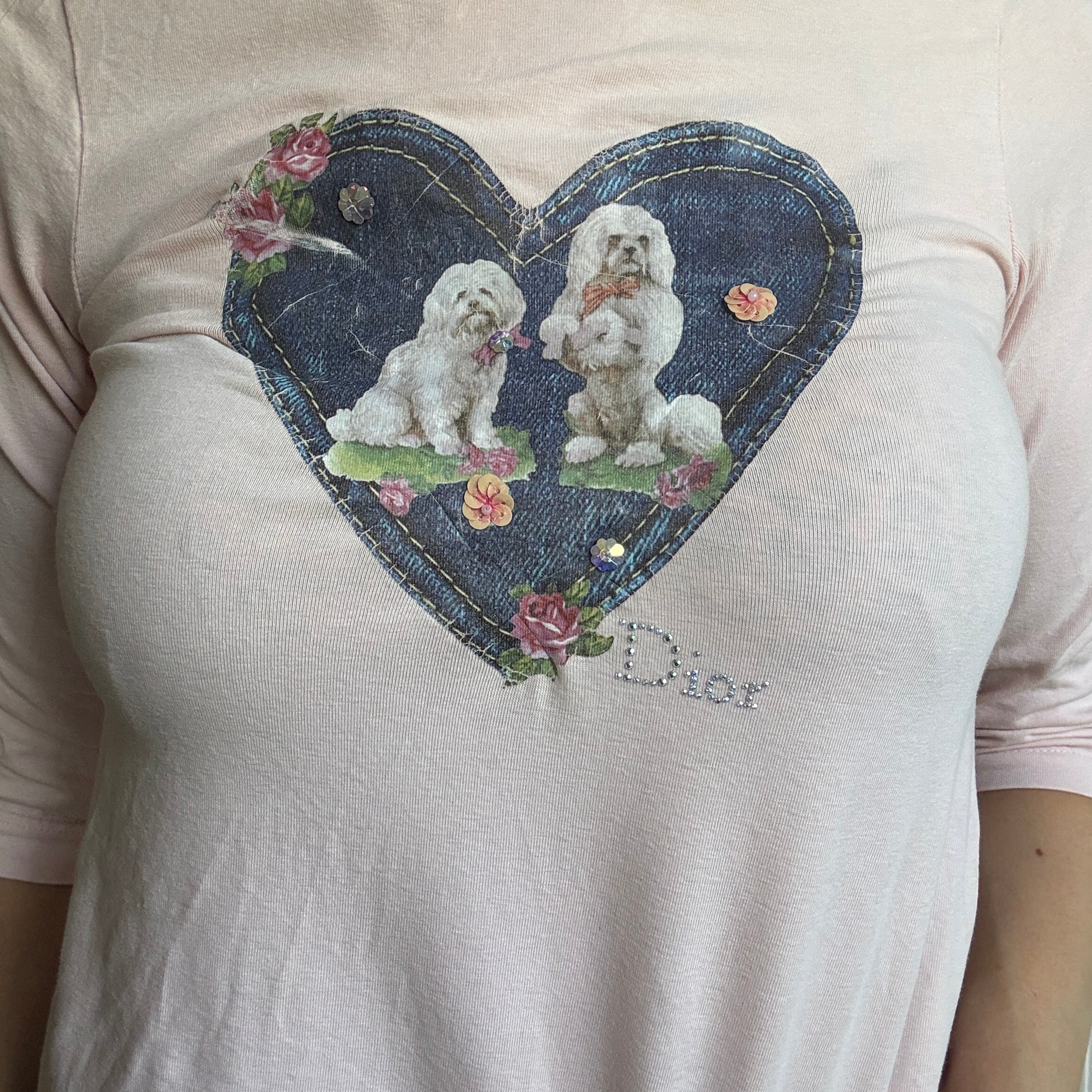 00s Christian Dior baby pink maltese dogs top (size XS)