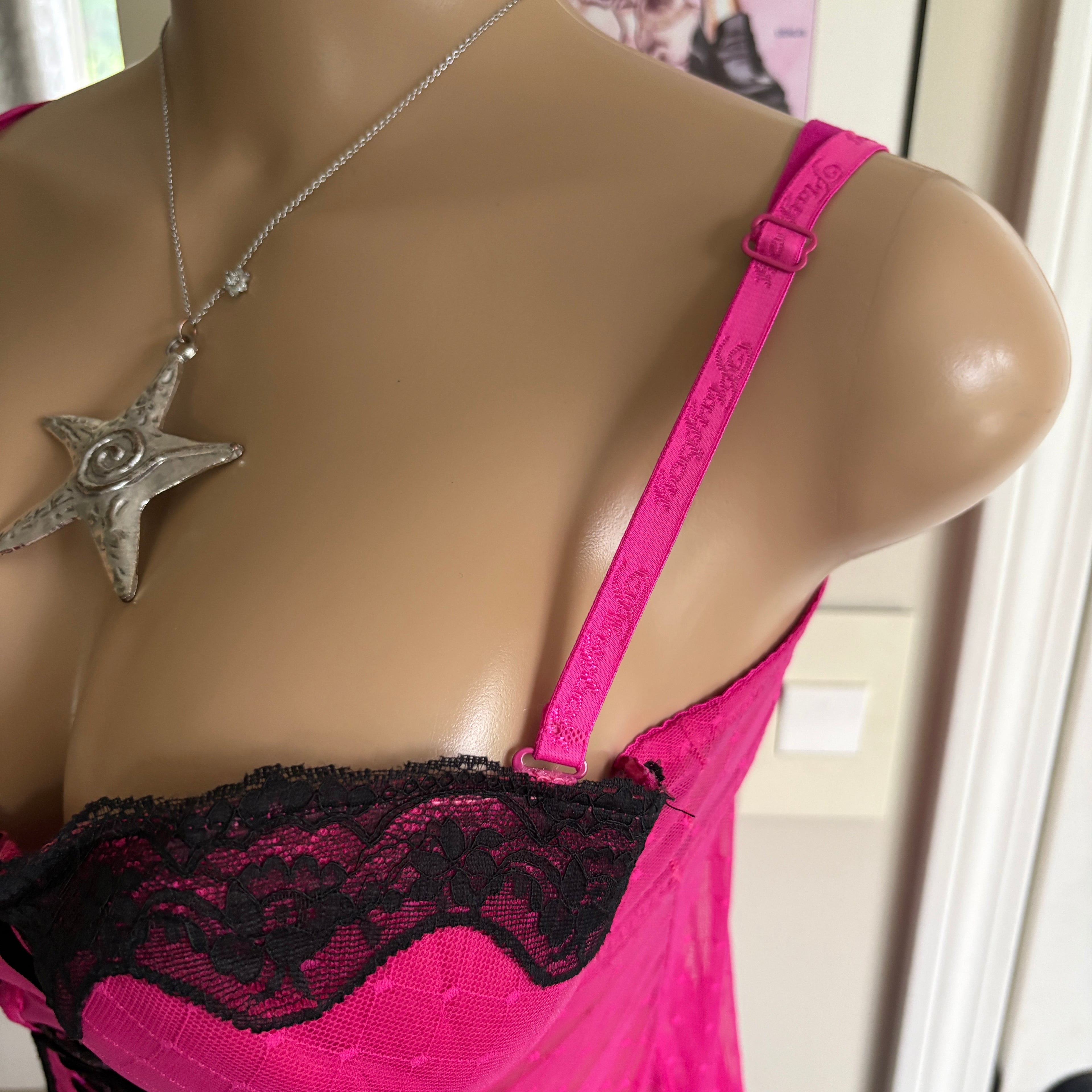 00s Playboy pink & black lingerie bustier top (size L)