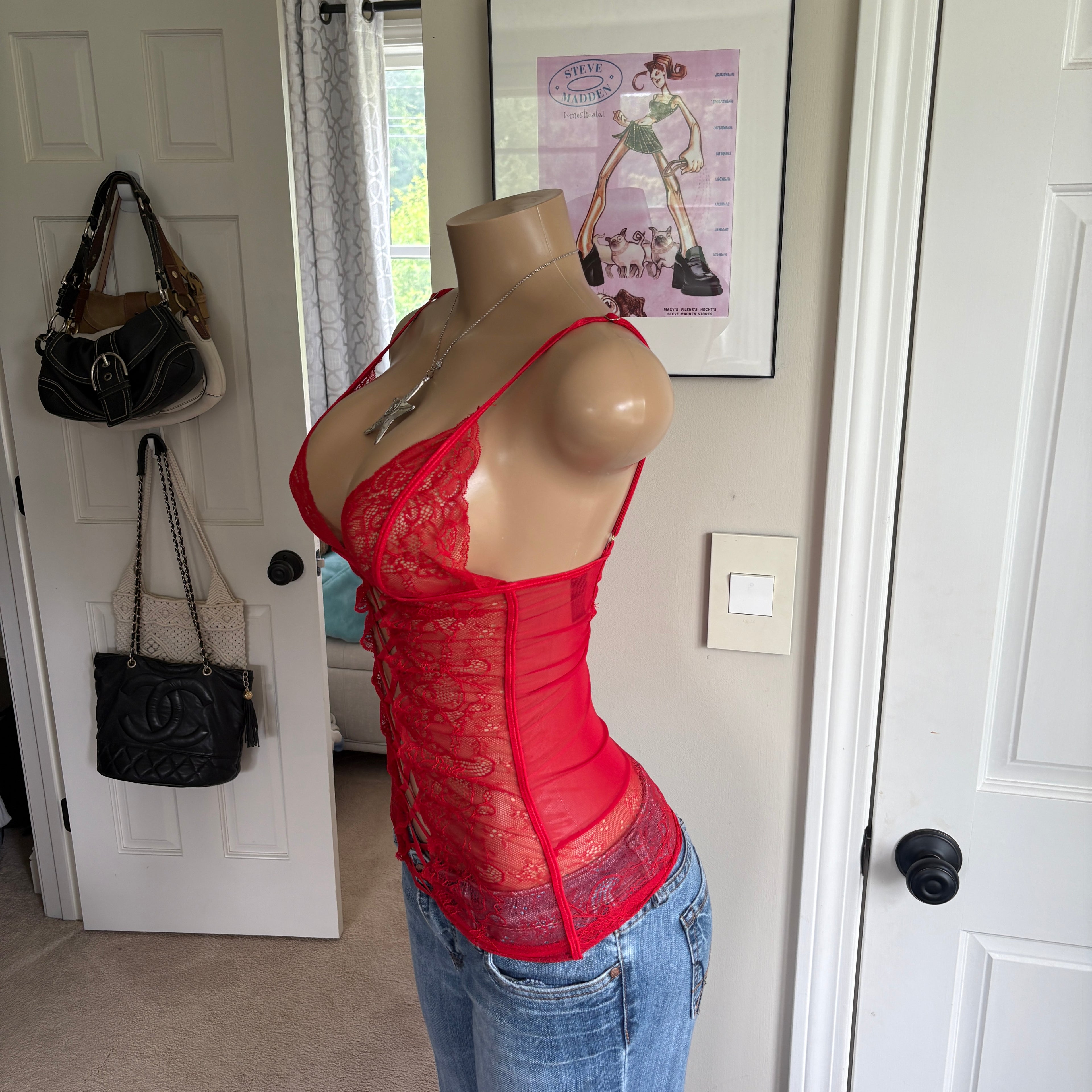 00s Ann Summers red lace up top (size S)