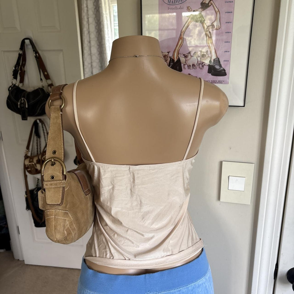 y2k 2000s champagne satin lace trim cami top