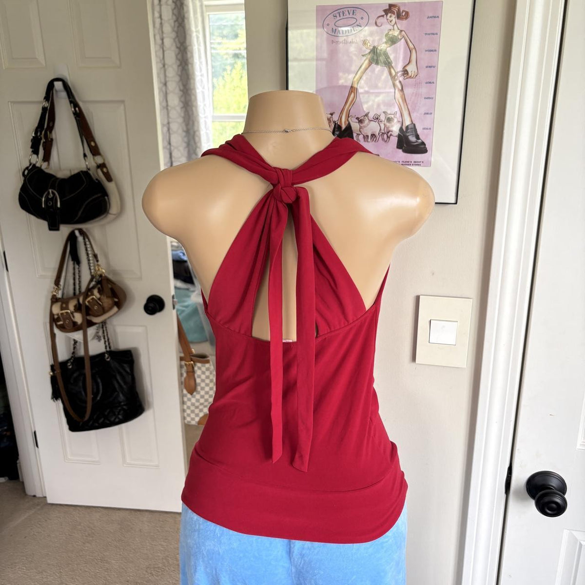 y2k vintage Playboy red draped cowl neck halter top