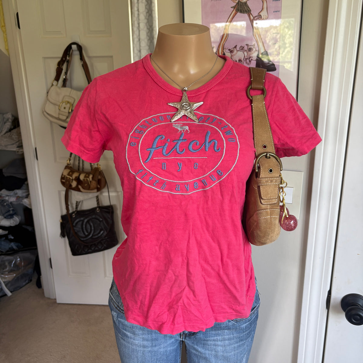 00s Abercrombie & Fitch pink spellout top (size S)