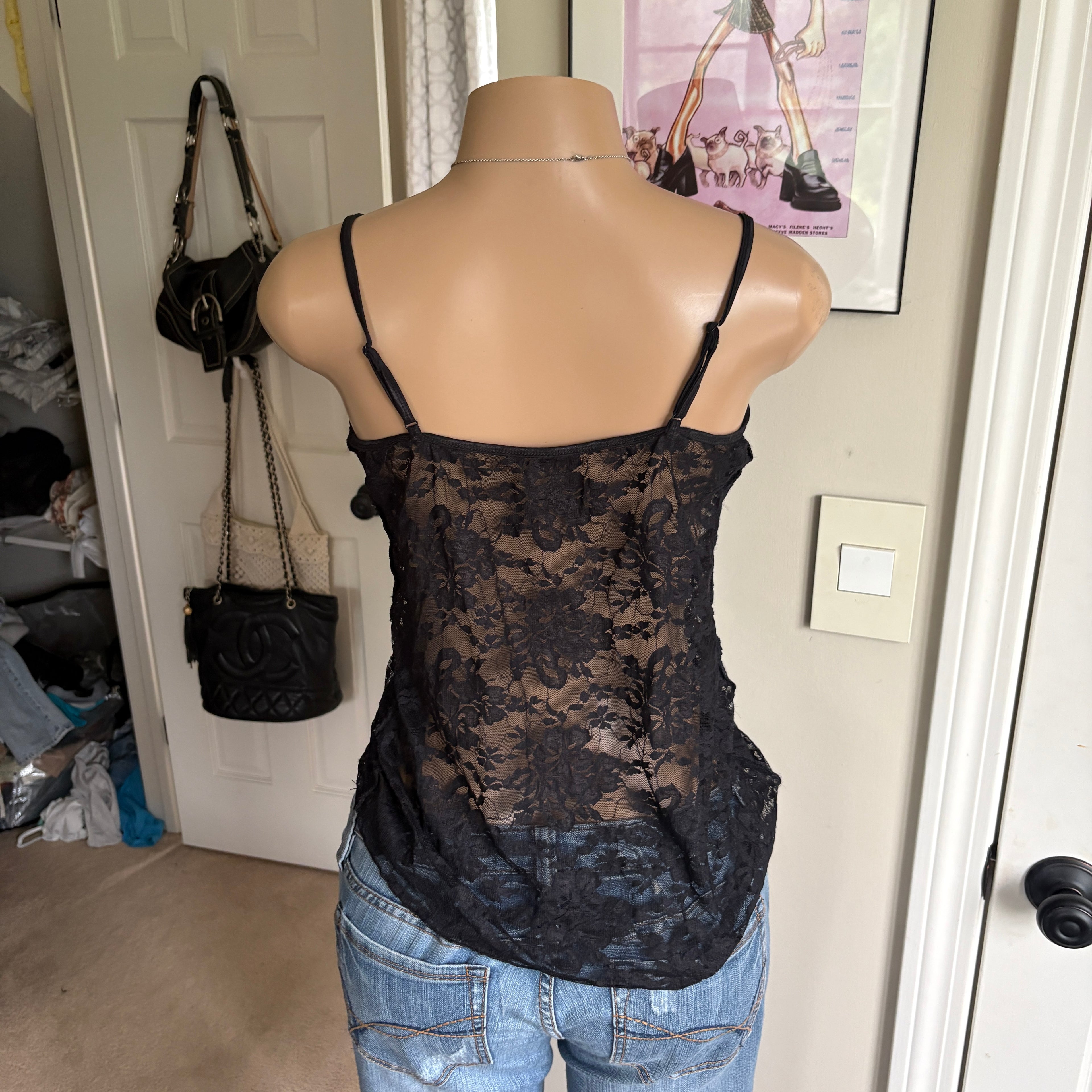 00s black lace up cami (size L)