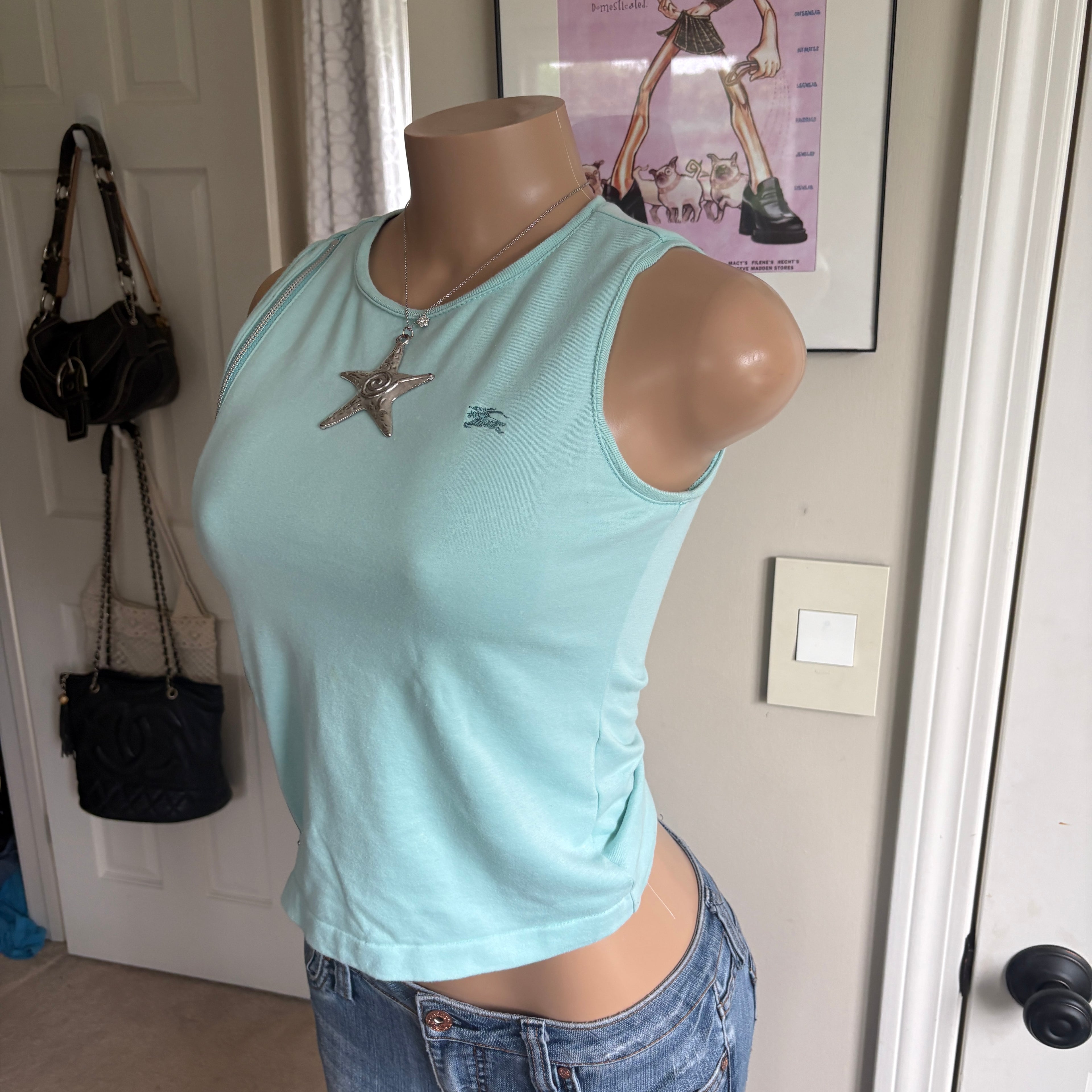 00s Burberry baby blue zipper tank top (size M)