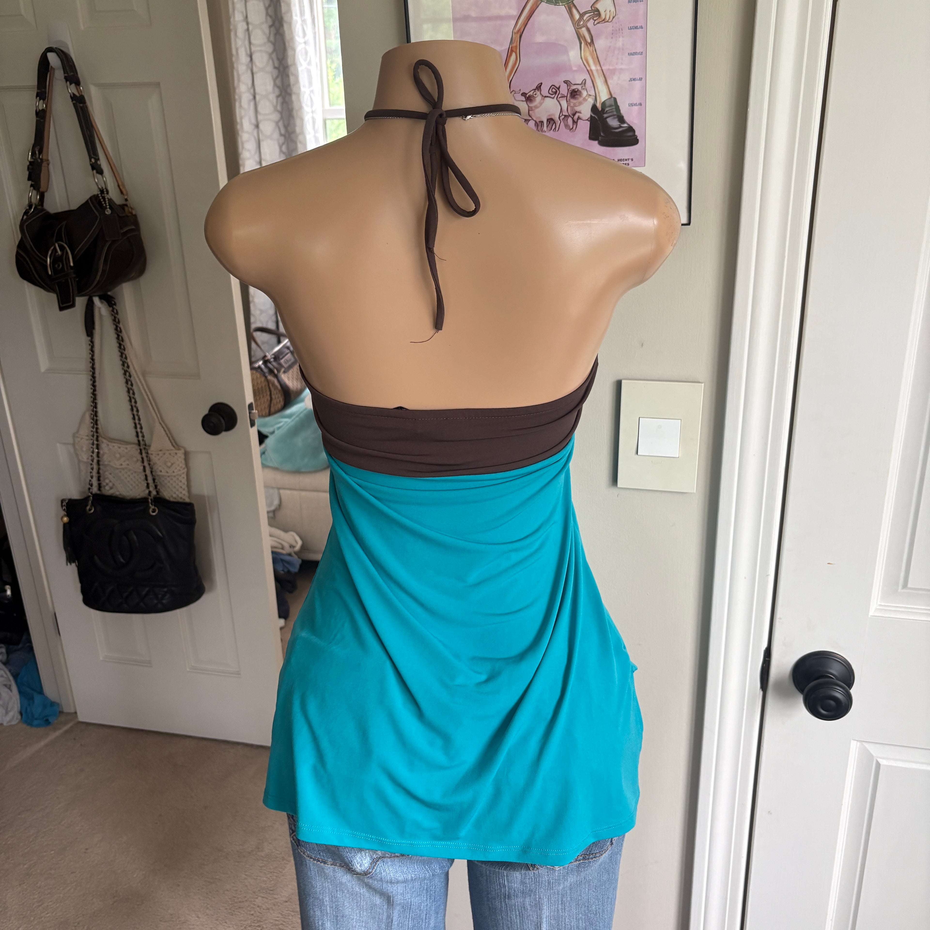 00s teal & brown halter top (size M)