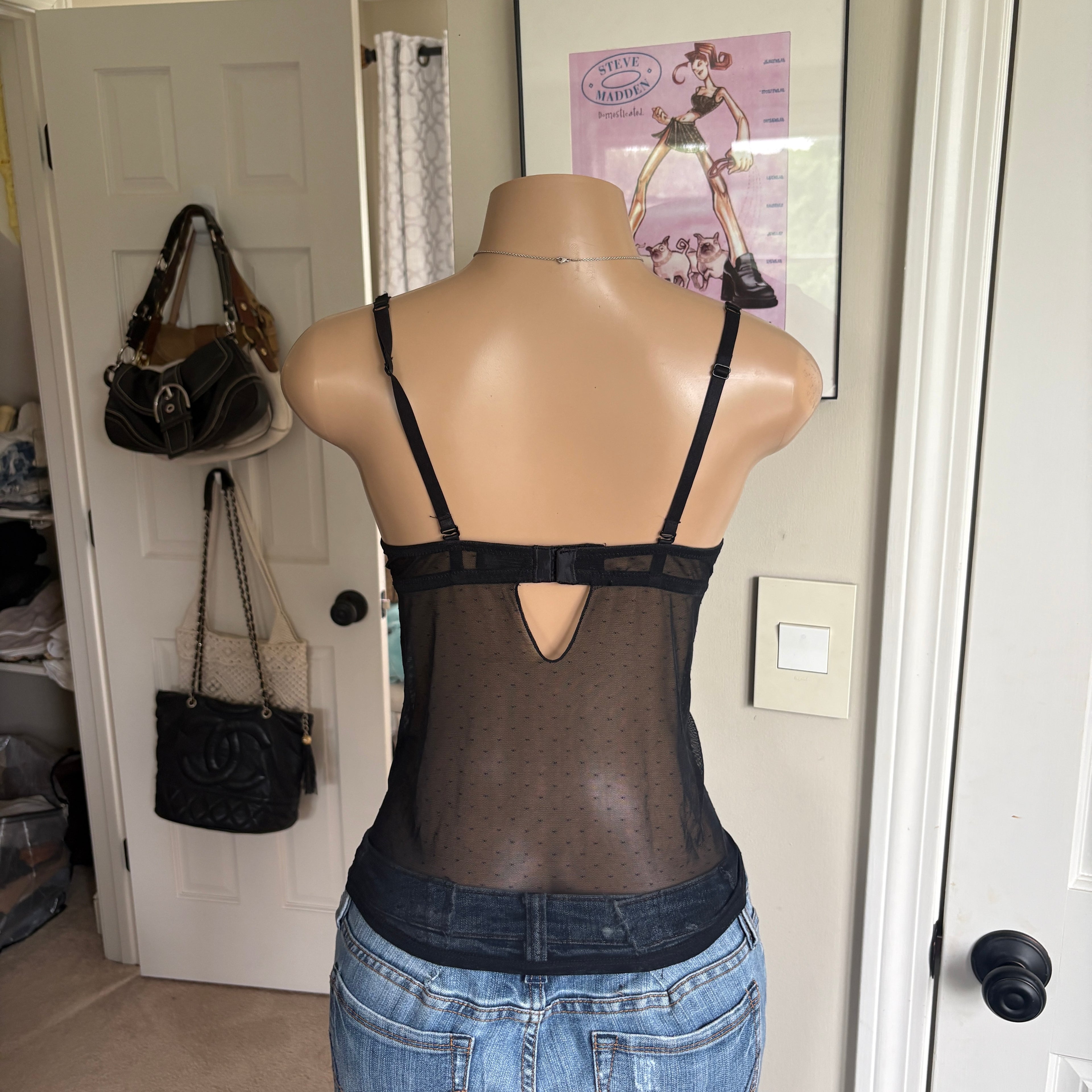 00s black & white polka dot bustier corset top (size 36)