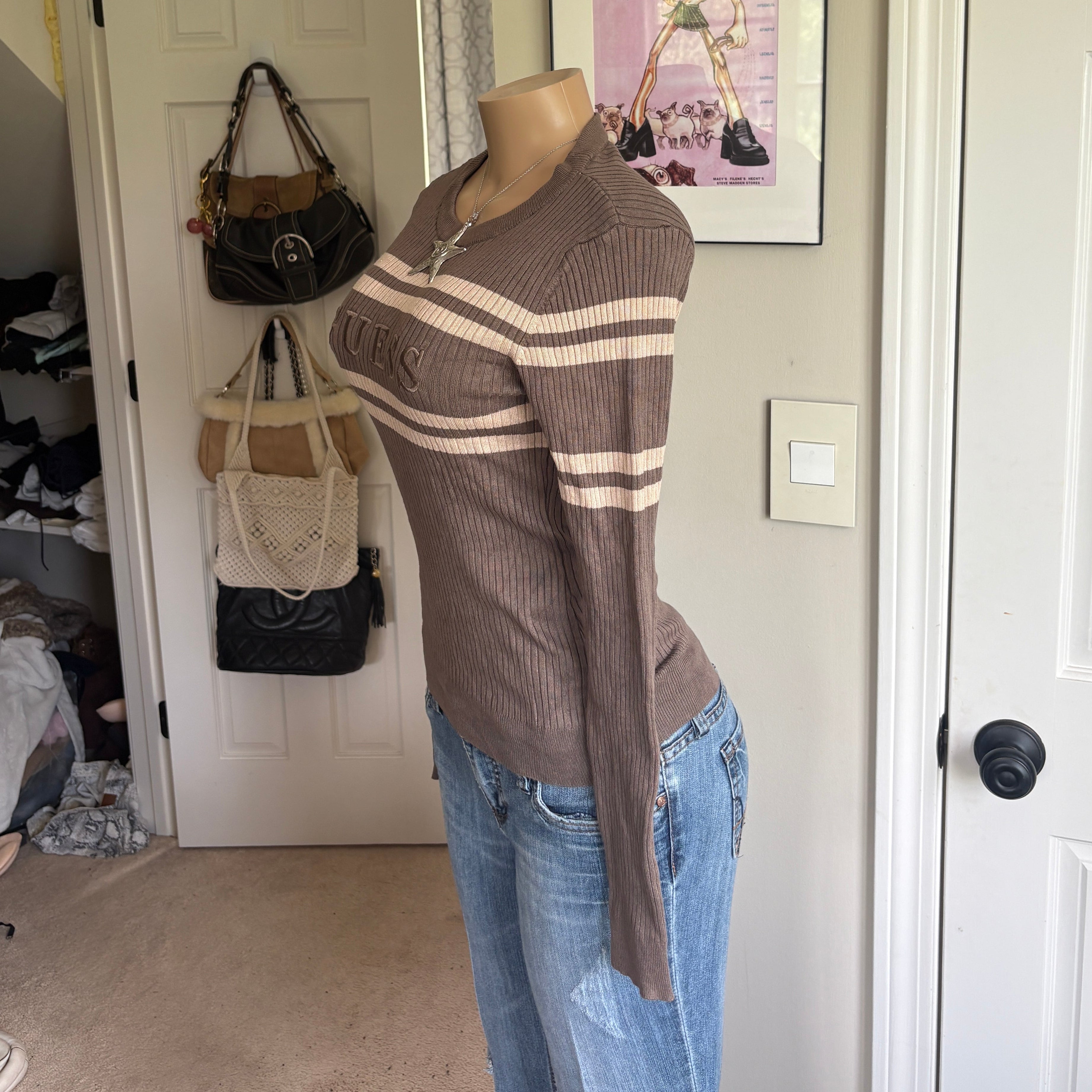 00s Guess spellout brown striped sweater (size M)