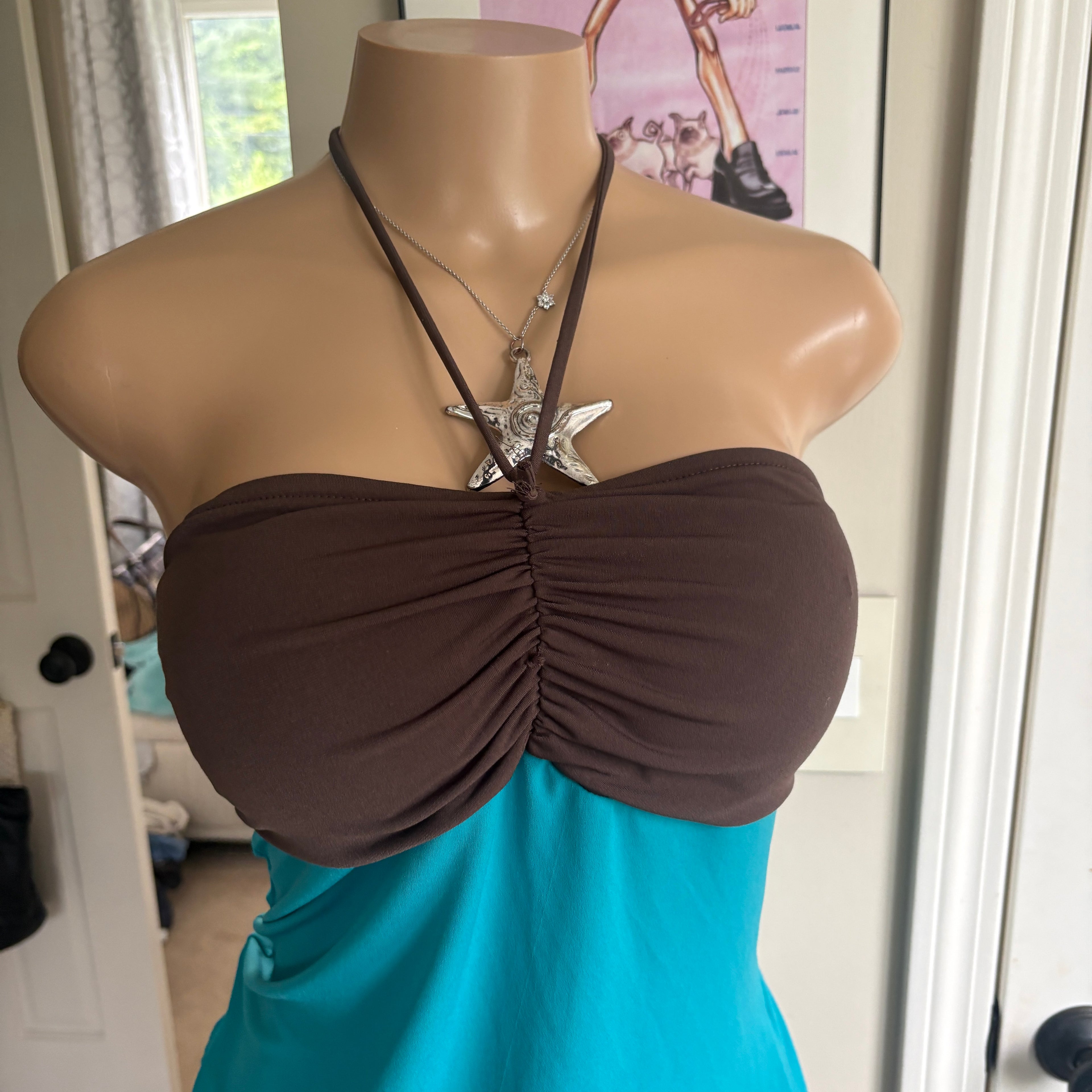 00s teal & brown halter top (size M)