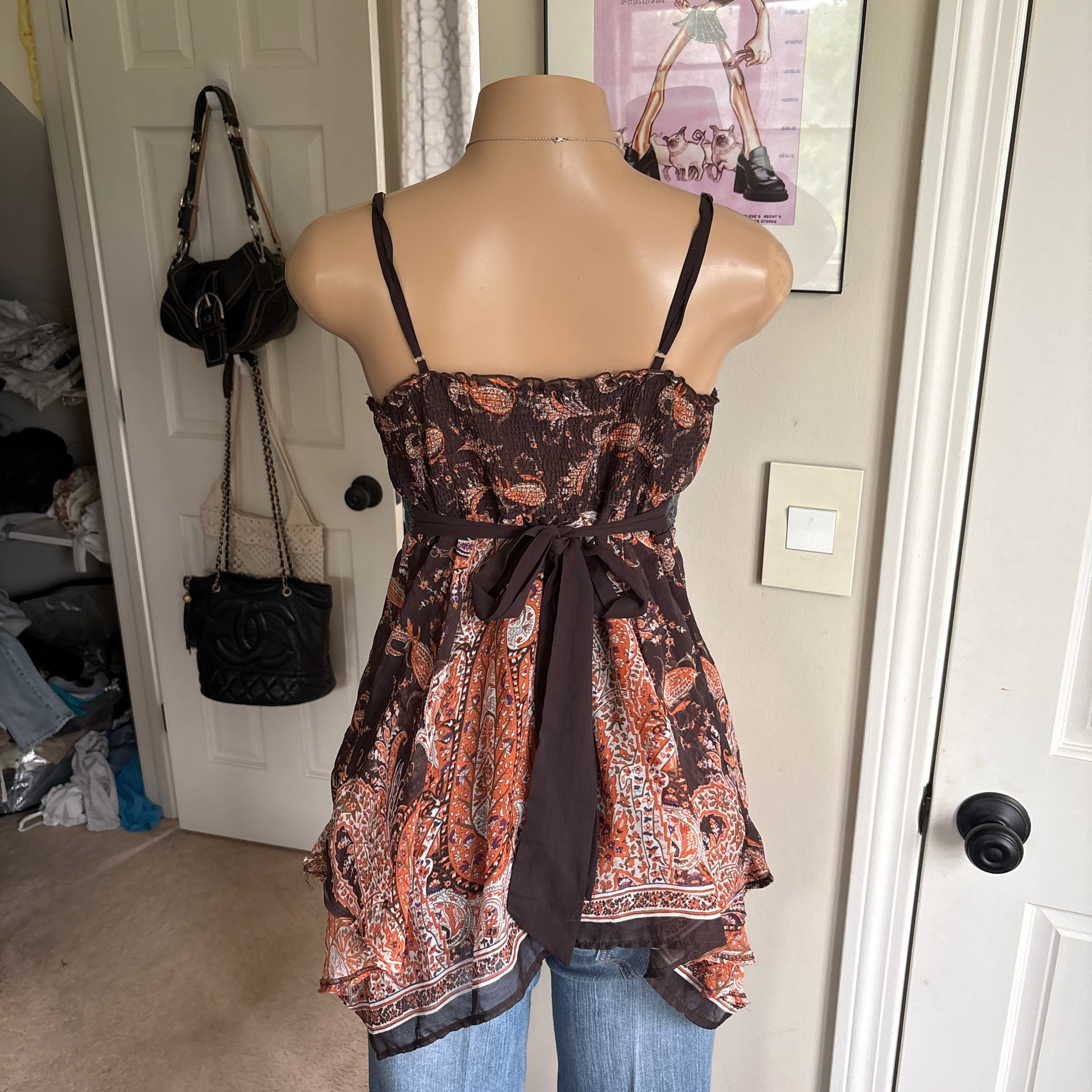 00s boho fairy paisley tie back asymmetrical dress (size L)