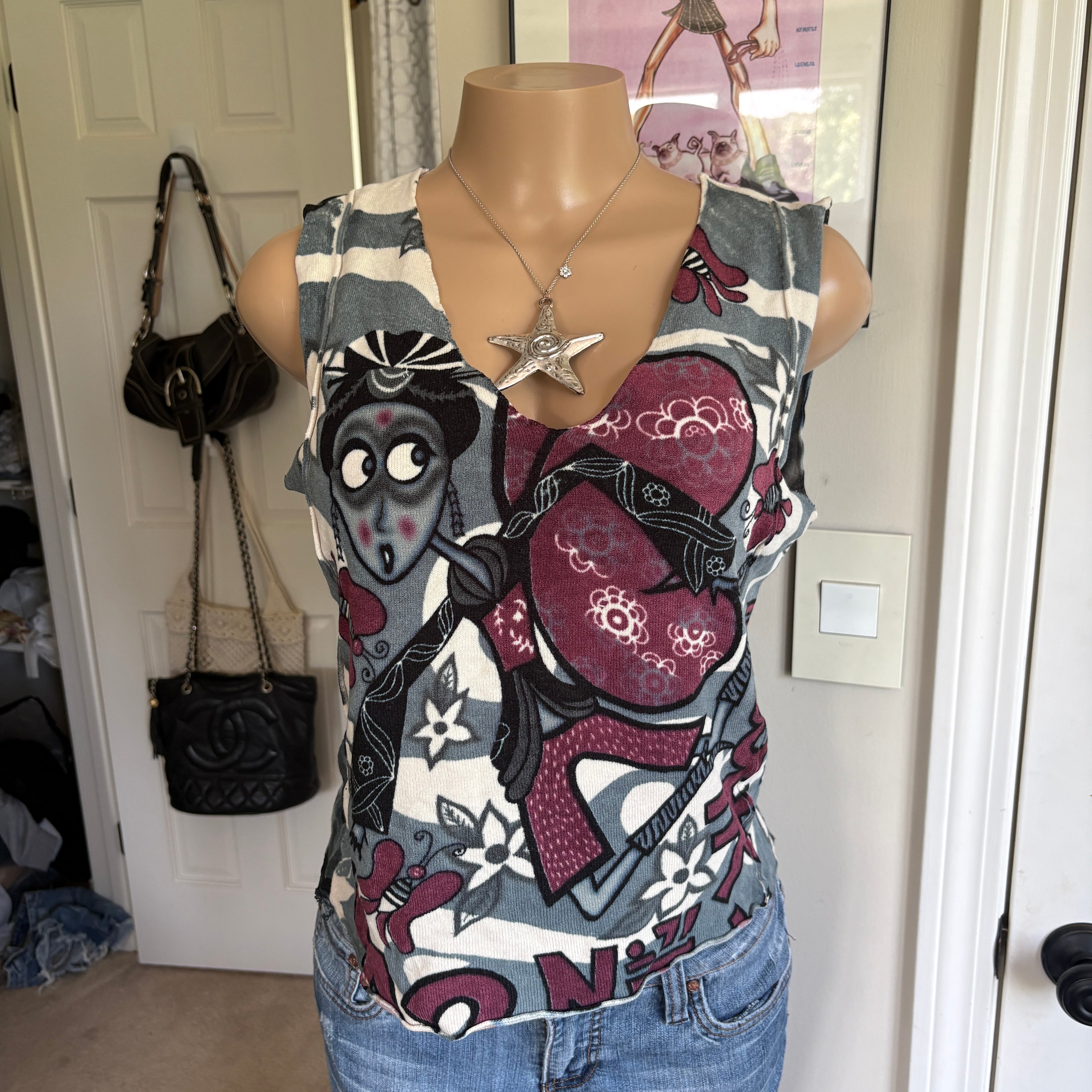 00s Custo Barcelona gray abstract tank top (size L)