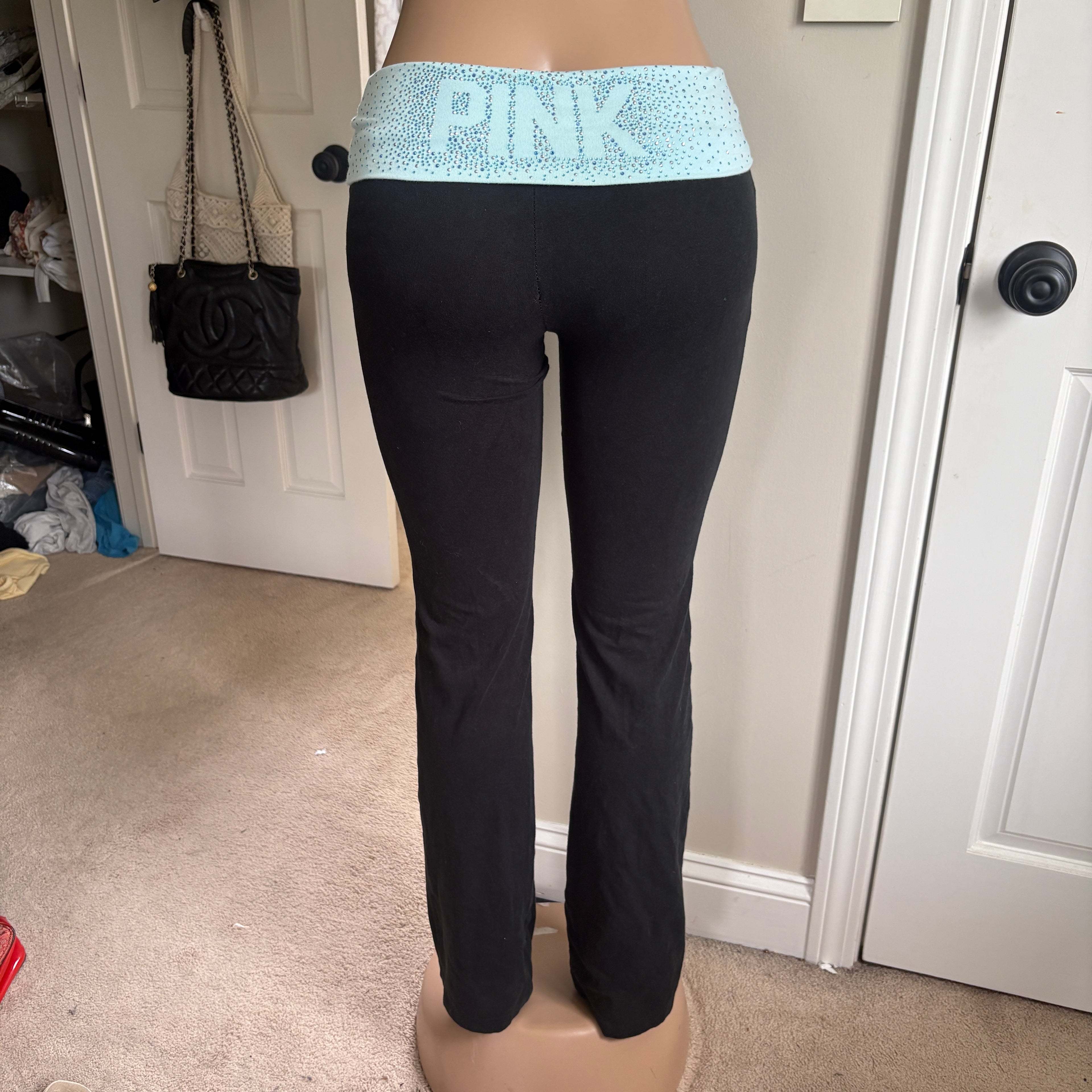 00s Victoria's Secret Pink blue foldover leggings (size XS)