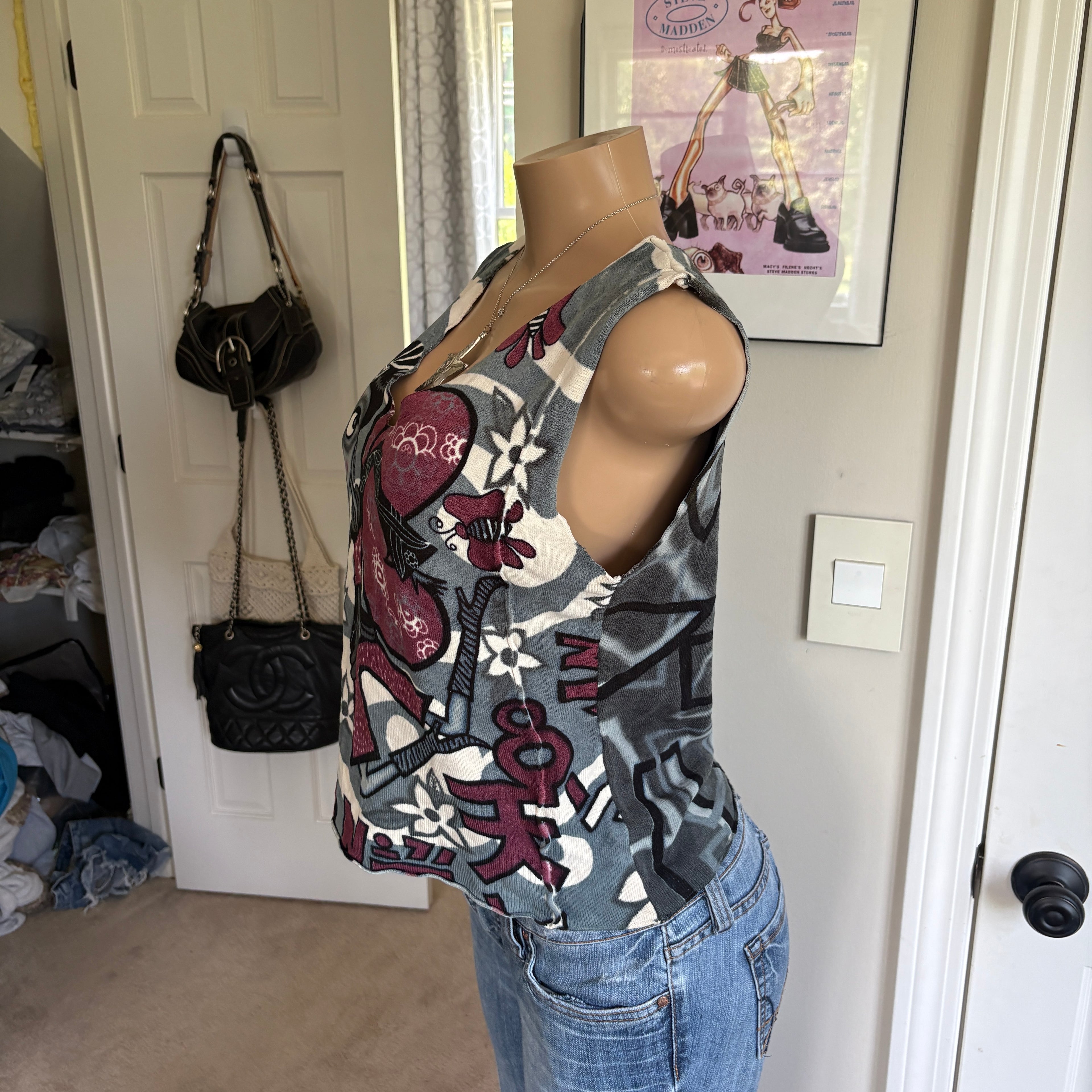 00s Custo Barcelona gray abstract tank top (size L)
