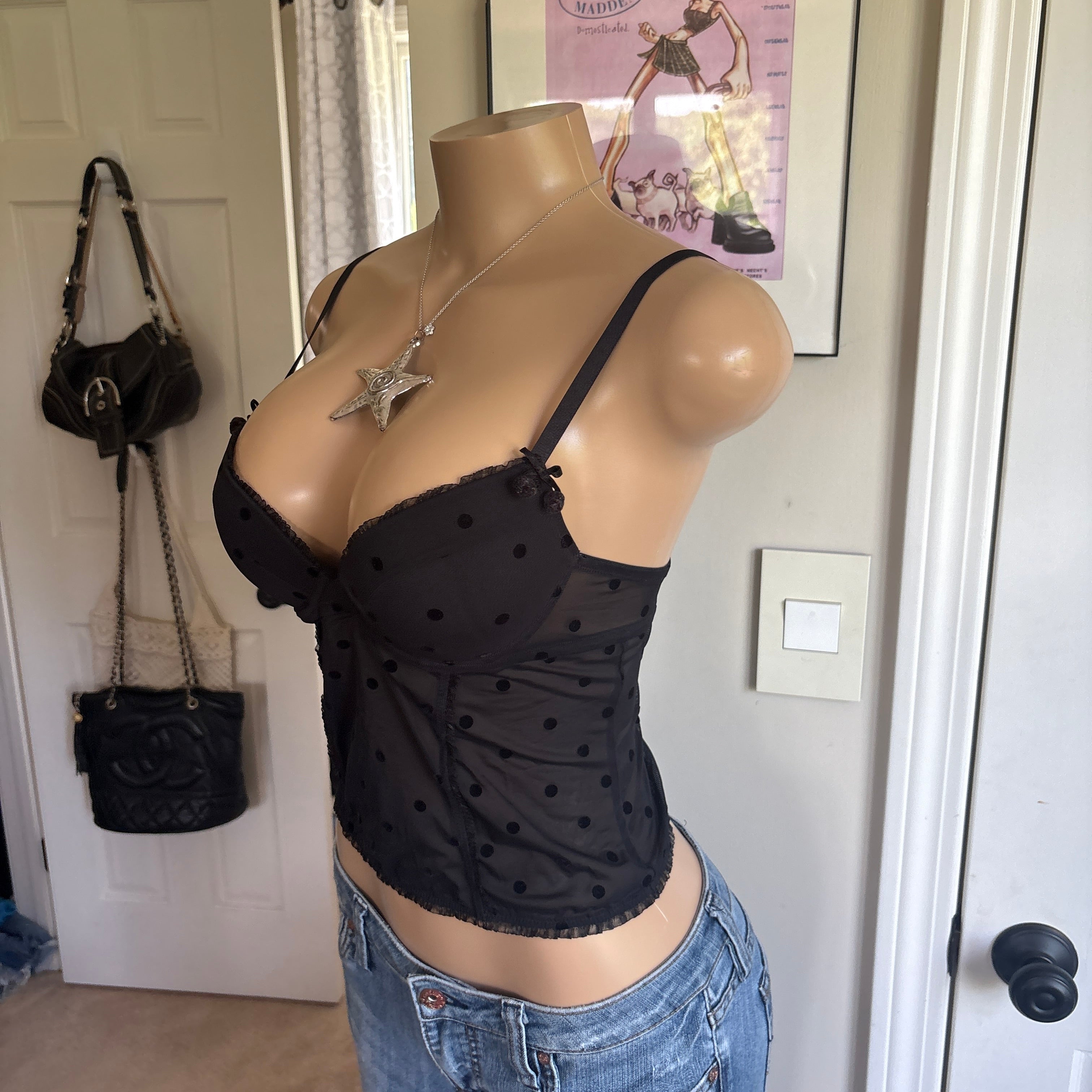 00s Victoria's Secret black polka dot bustier top (size 34C)