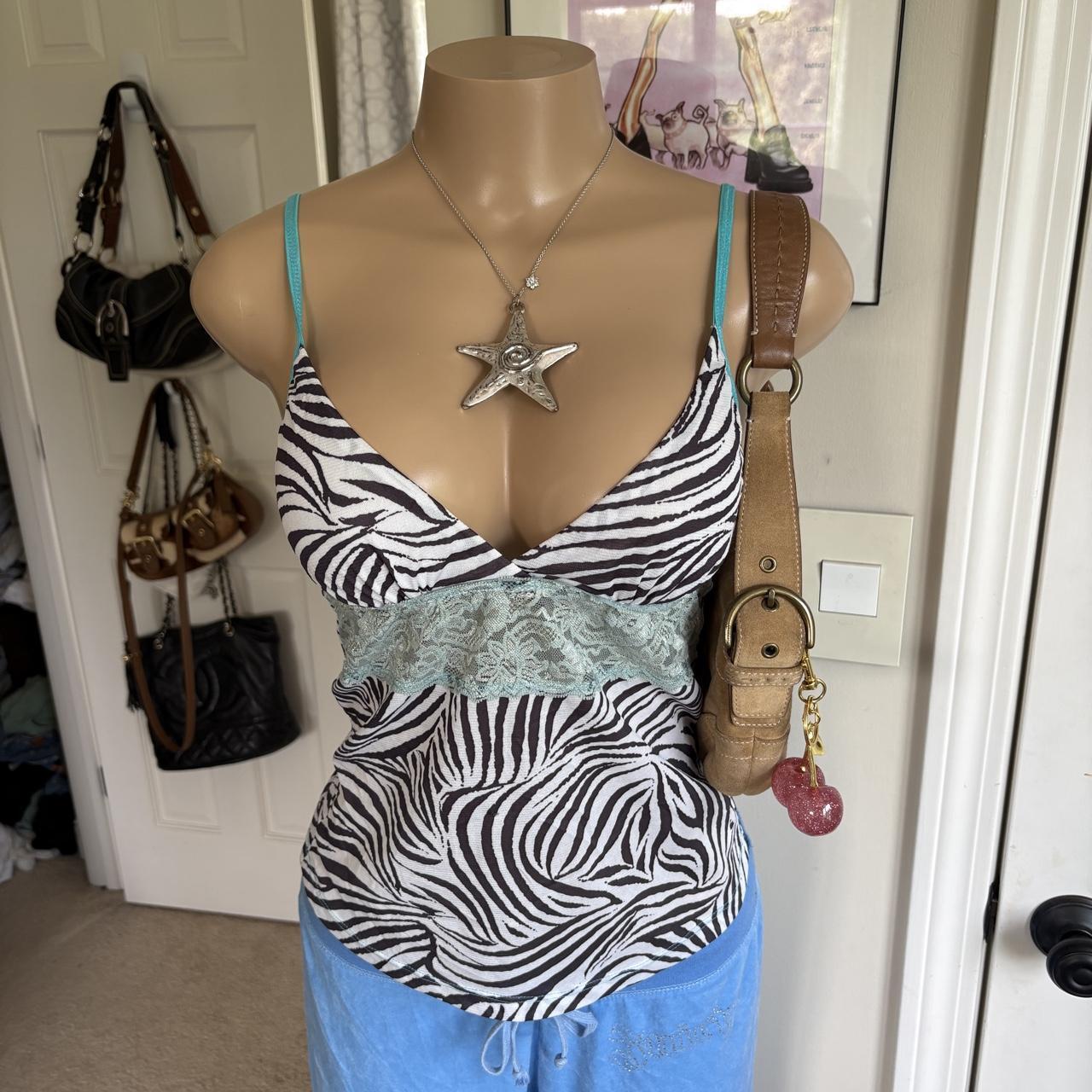 y2k 2000s zebra print turquoise lace cami top