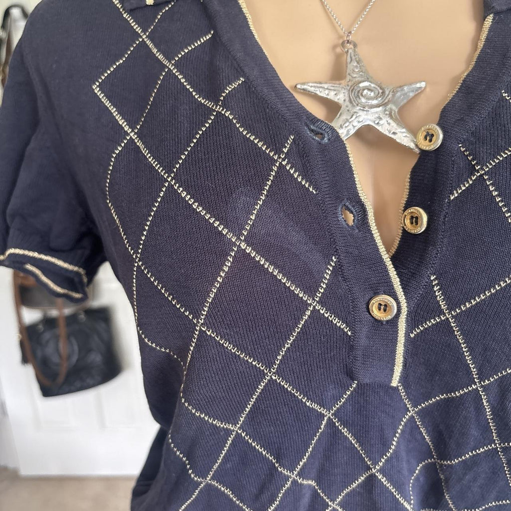 Y2K 2000s Burberry Dark Argyle Preppy Polo Top