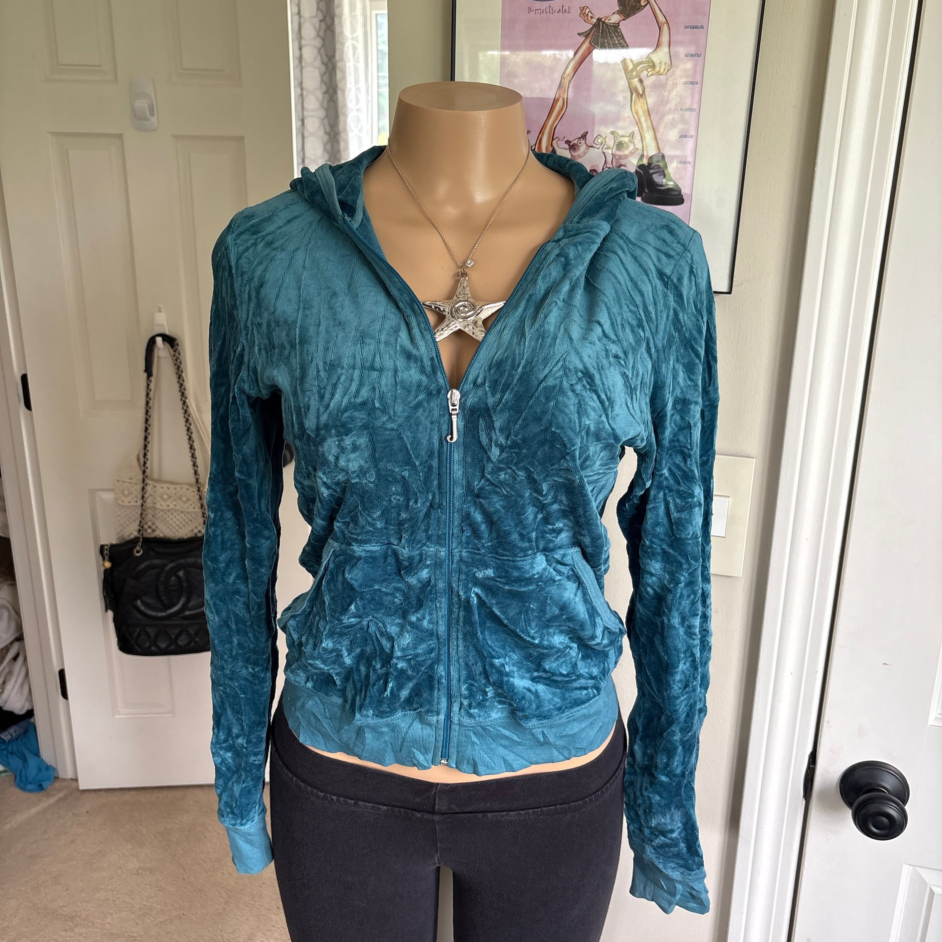 00s vintage Juicy Couture blue velour track zip hoodie (size L)
