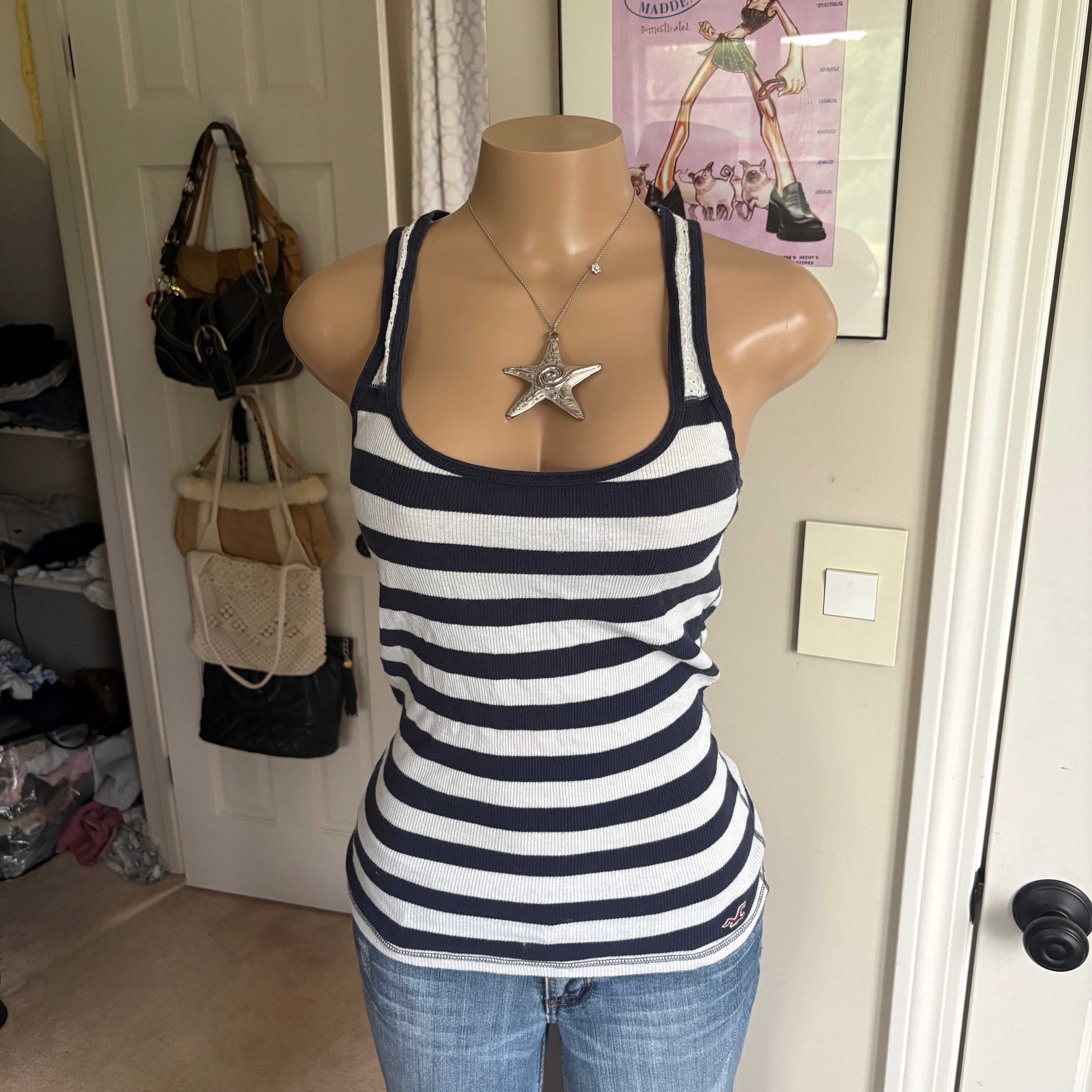 00s Hollister navy & white striped tank (size L)