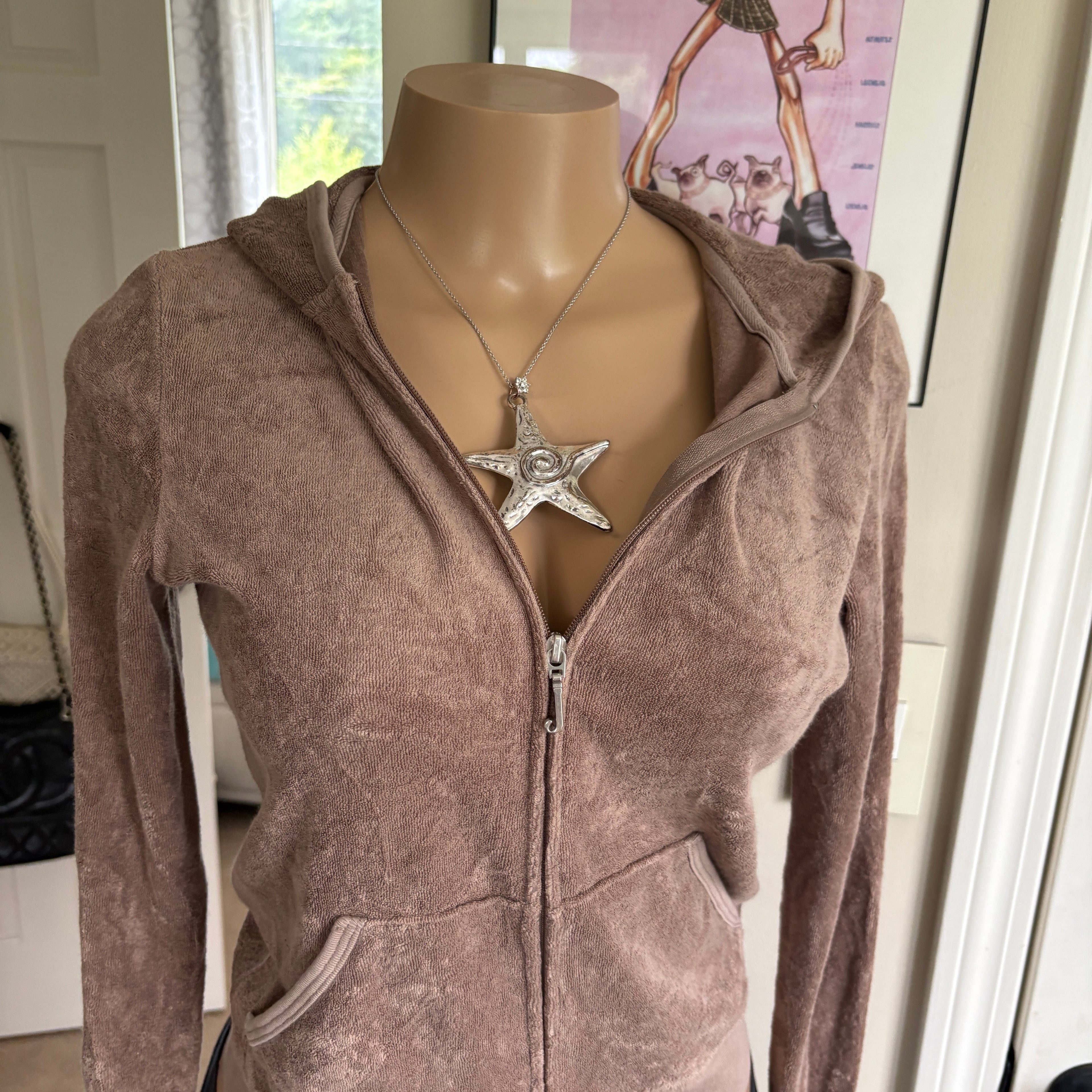 00s vintage Juicy Couture terrycloth light brown track hoodie (size M)