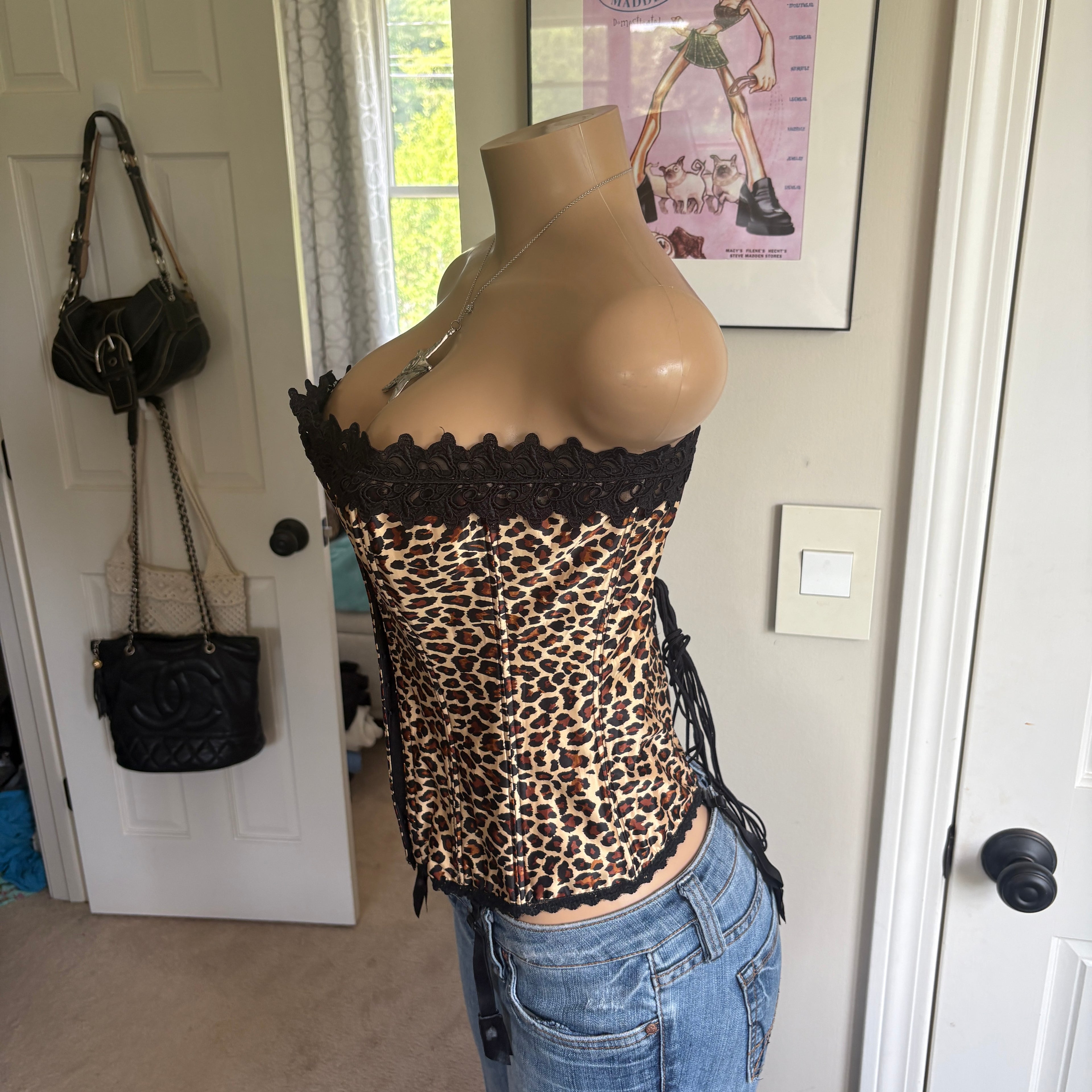00s Frederick's of Hollywood leopard corset top (size M)