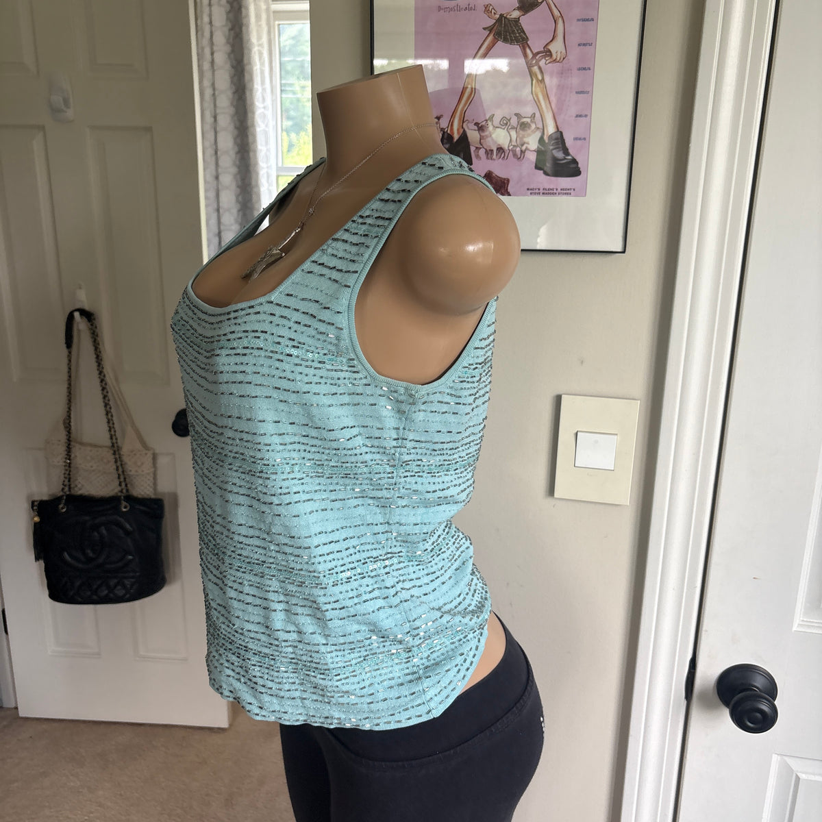 00s baby blue beaded tank top (size M)