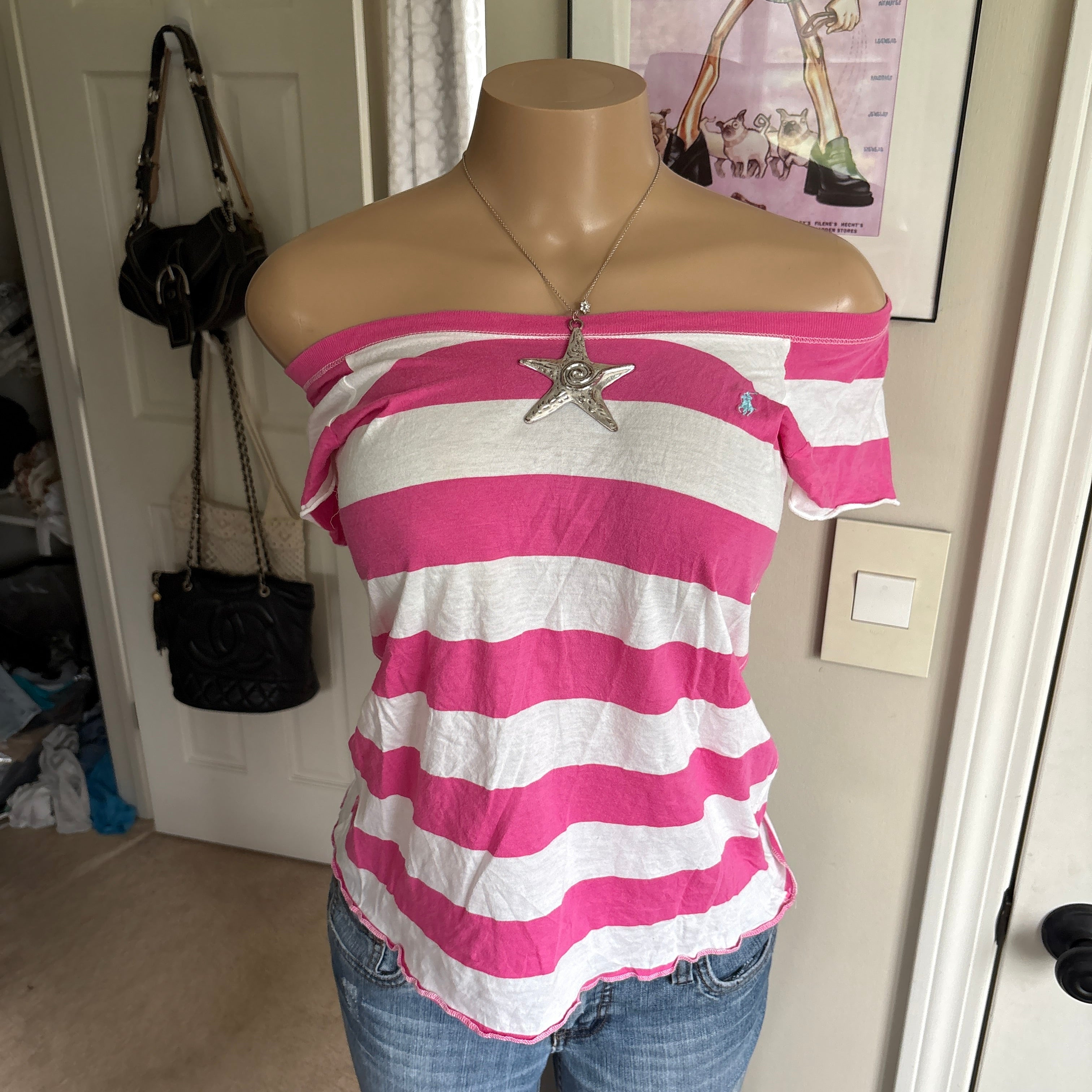 00s Ralph Lauren pink & white striped t shirt (size XS)