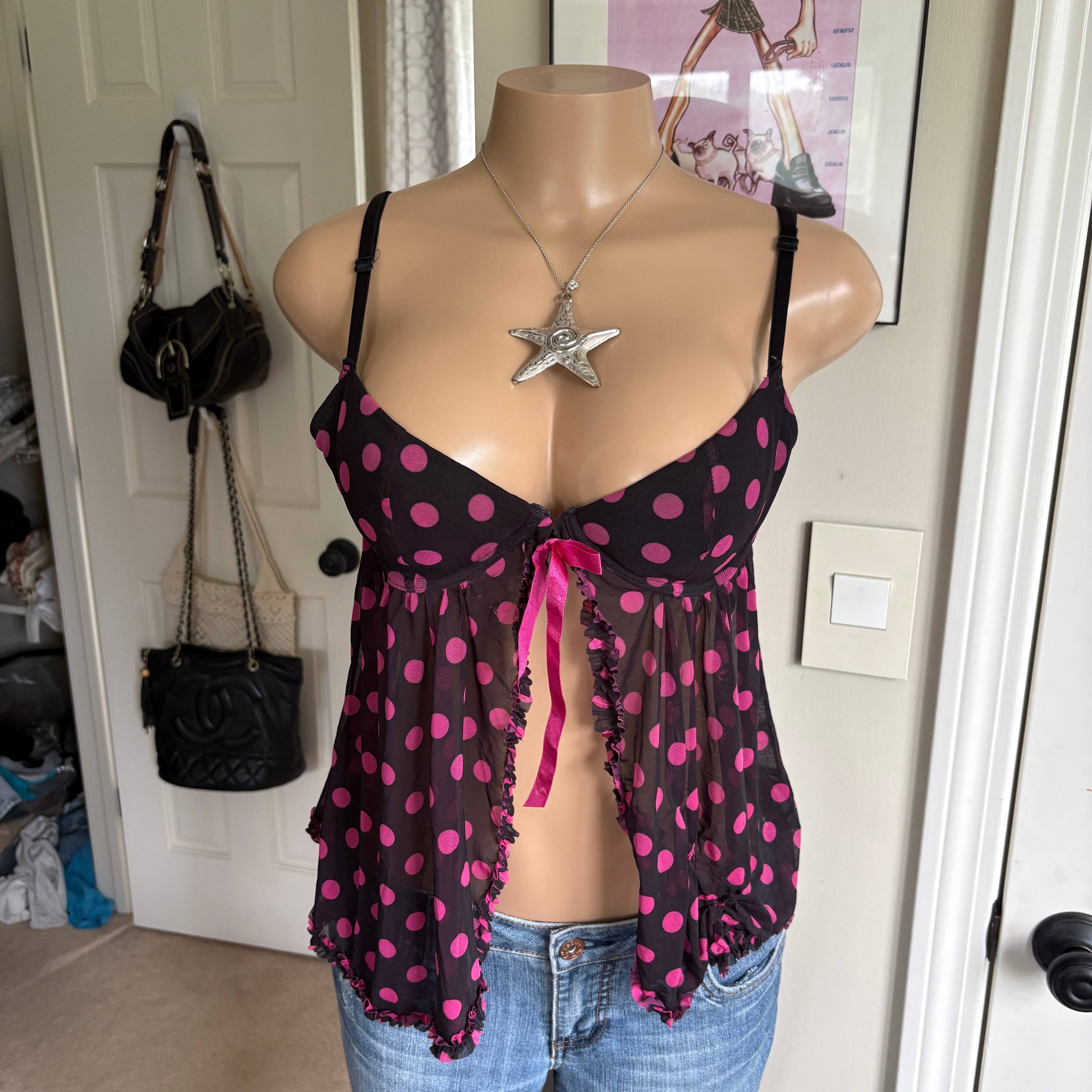00s Rampage black & pink polka dot bustier top (size 34B)