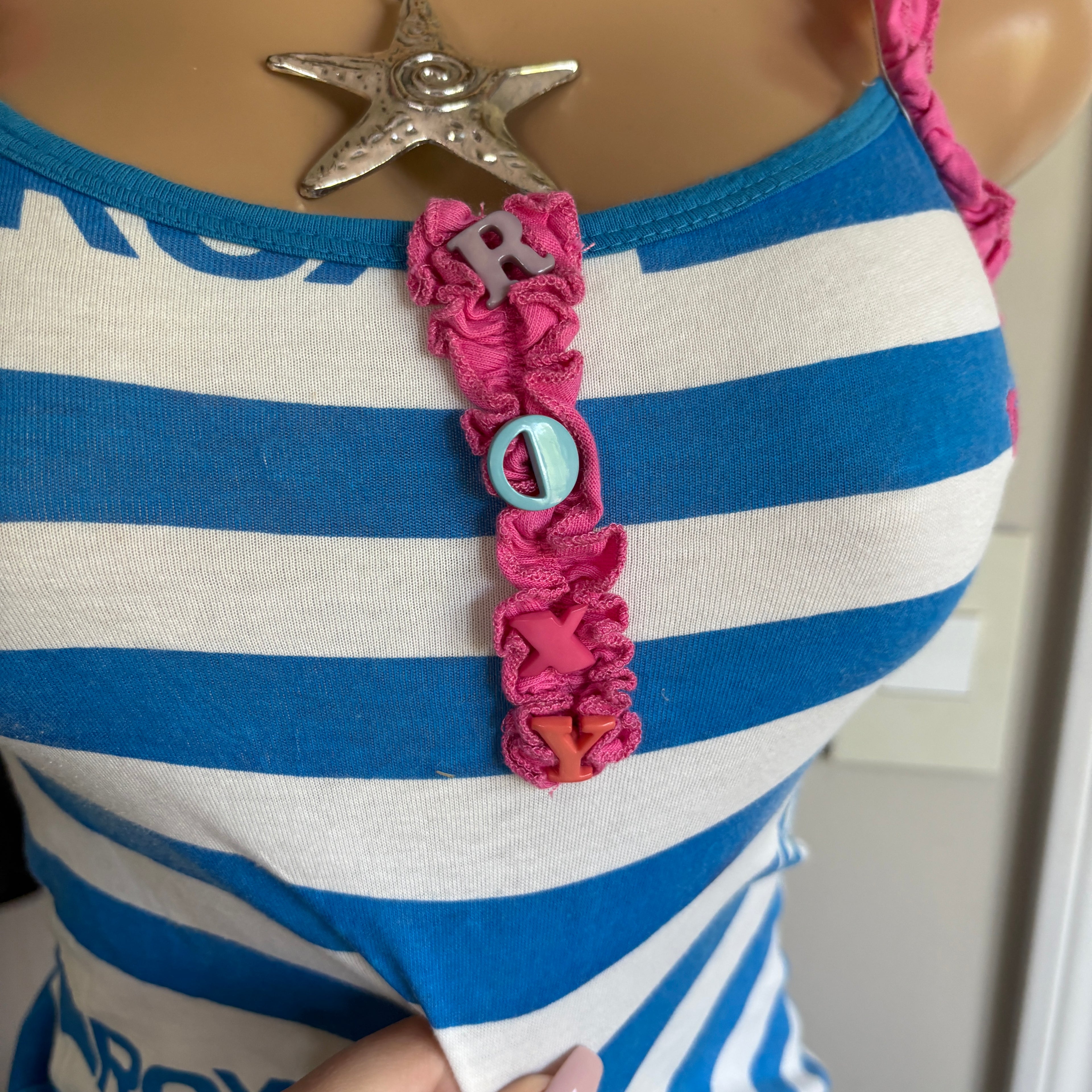 00s Roxy blue & white striped tank top (size XS)