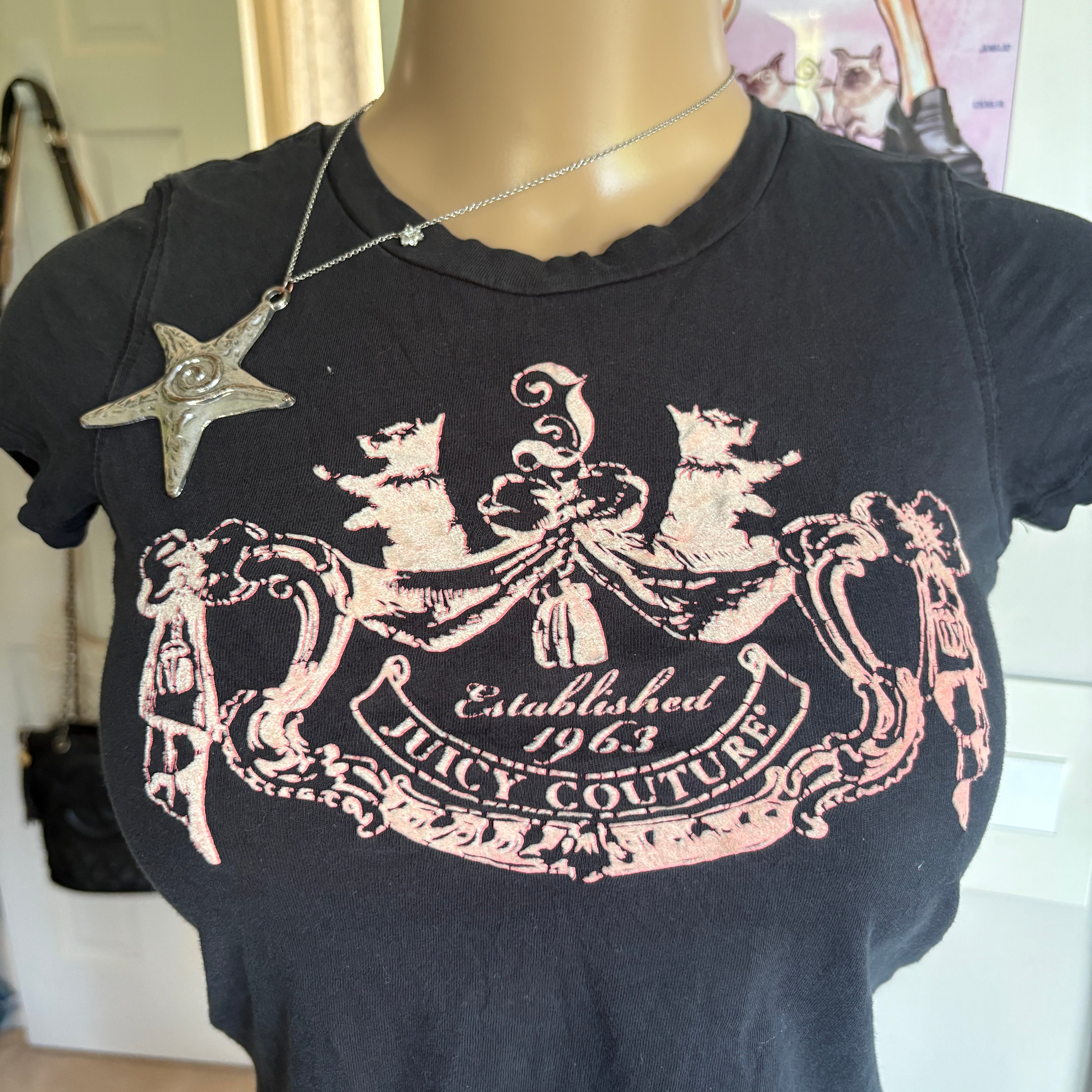 00s Juicy Couture black & pink scottie dog baby tee (size XS)